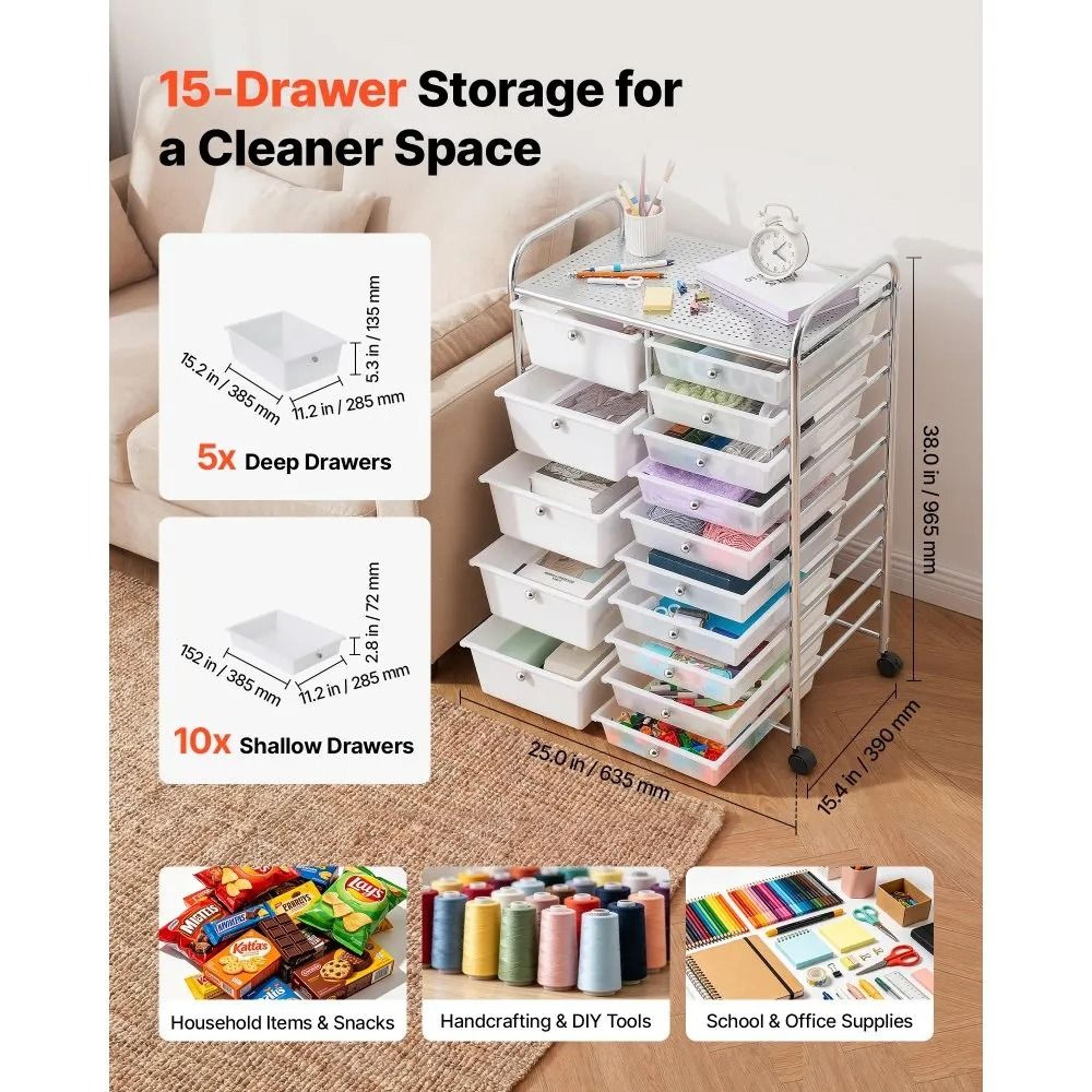 15 Drawer Rolling Cart Storage Organizer With Steel Frame 1