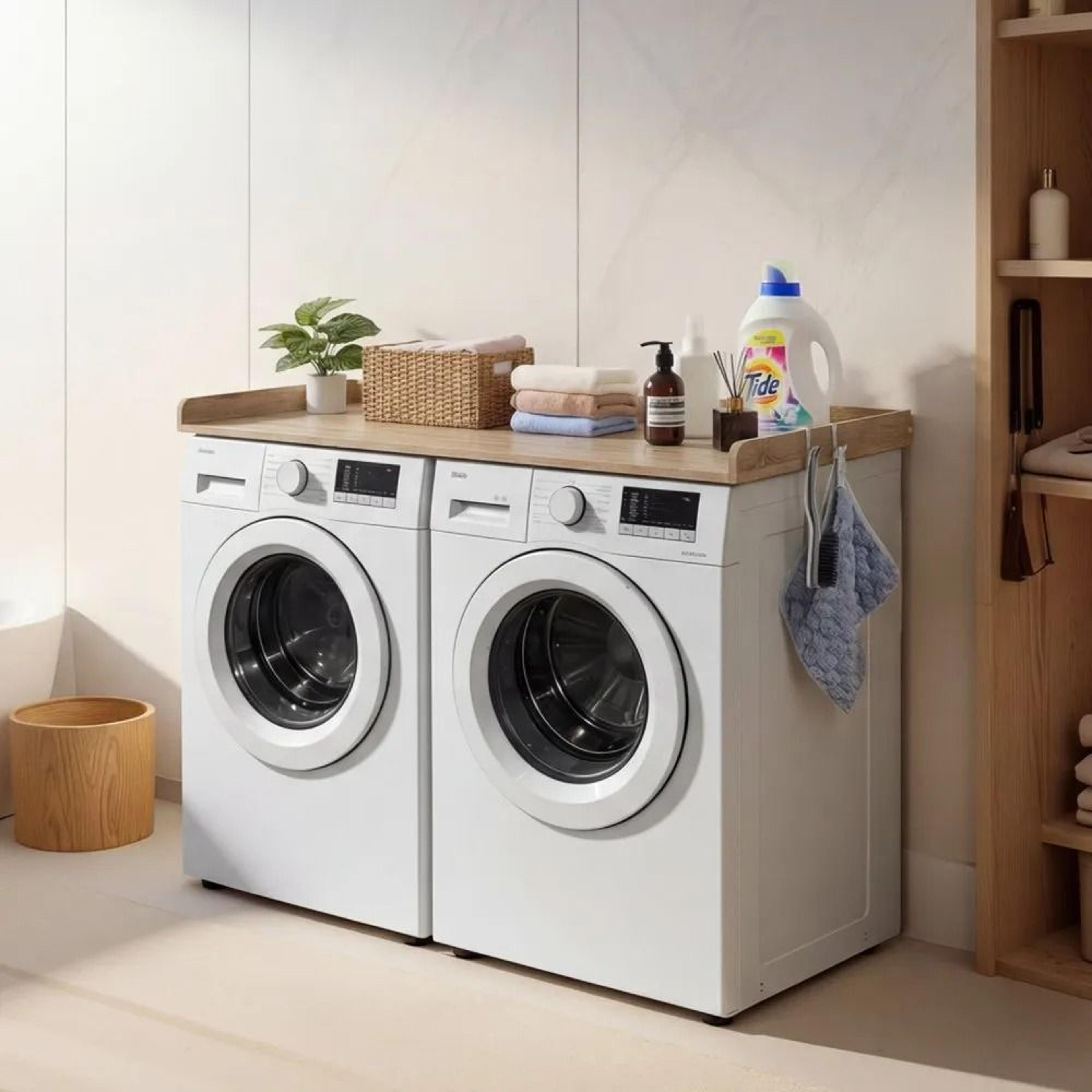 Washer Dryer Countertop 54 Inch Wooden Laundry Topper With Storage Edge 5