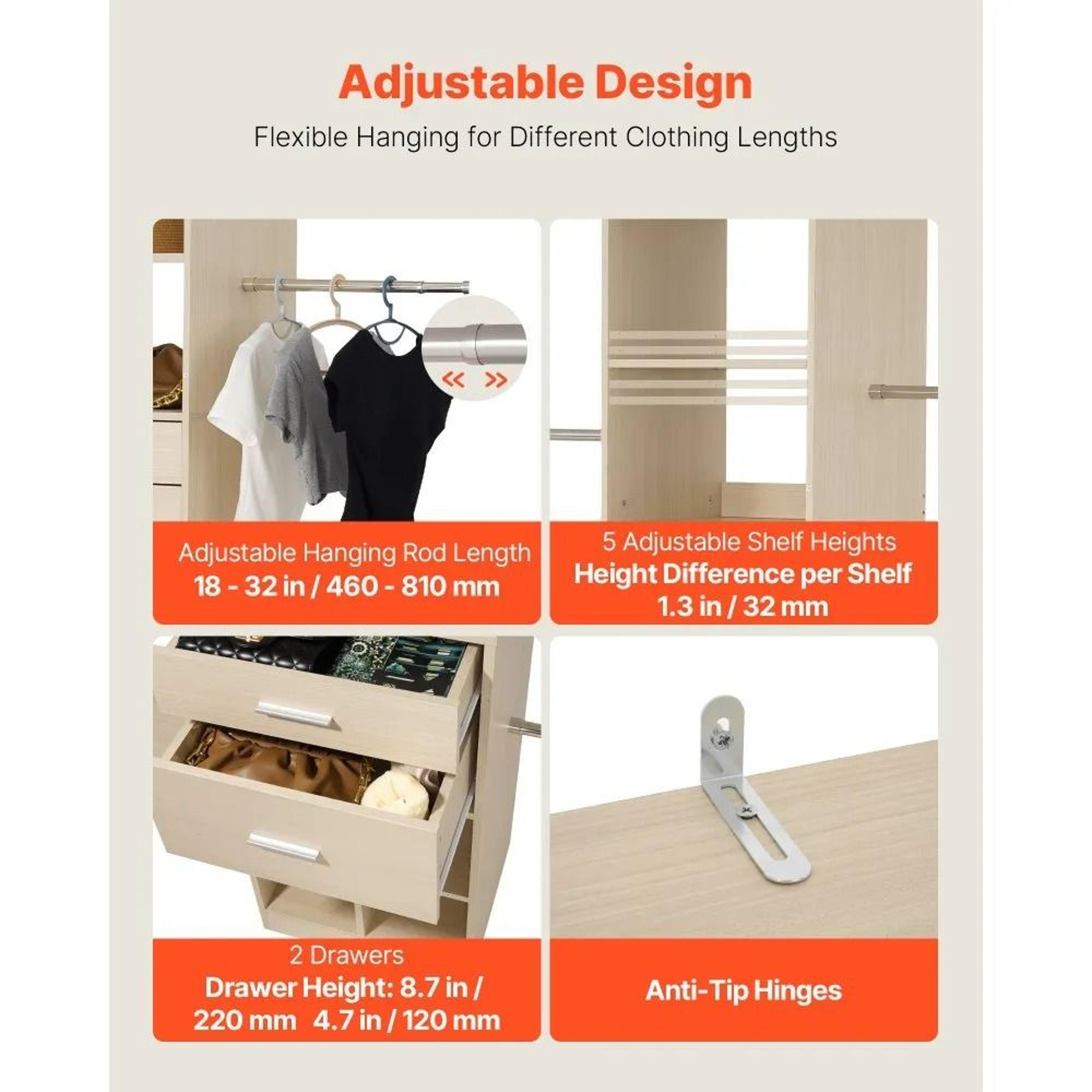 Adjustable Wooden Closet System With Drawers Storage Organizer 1