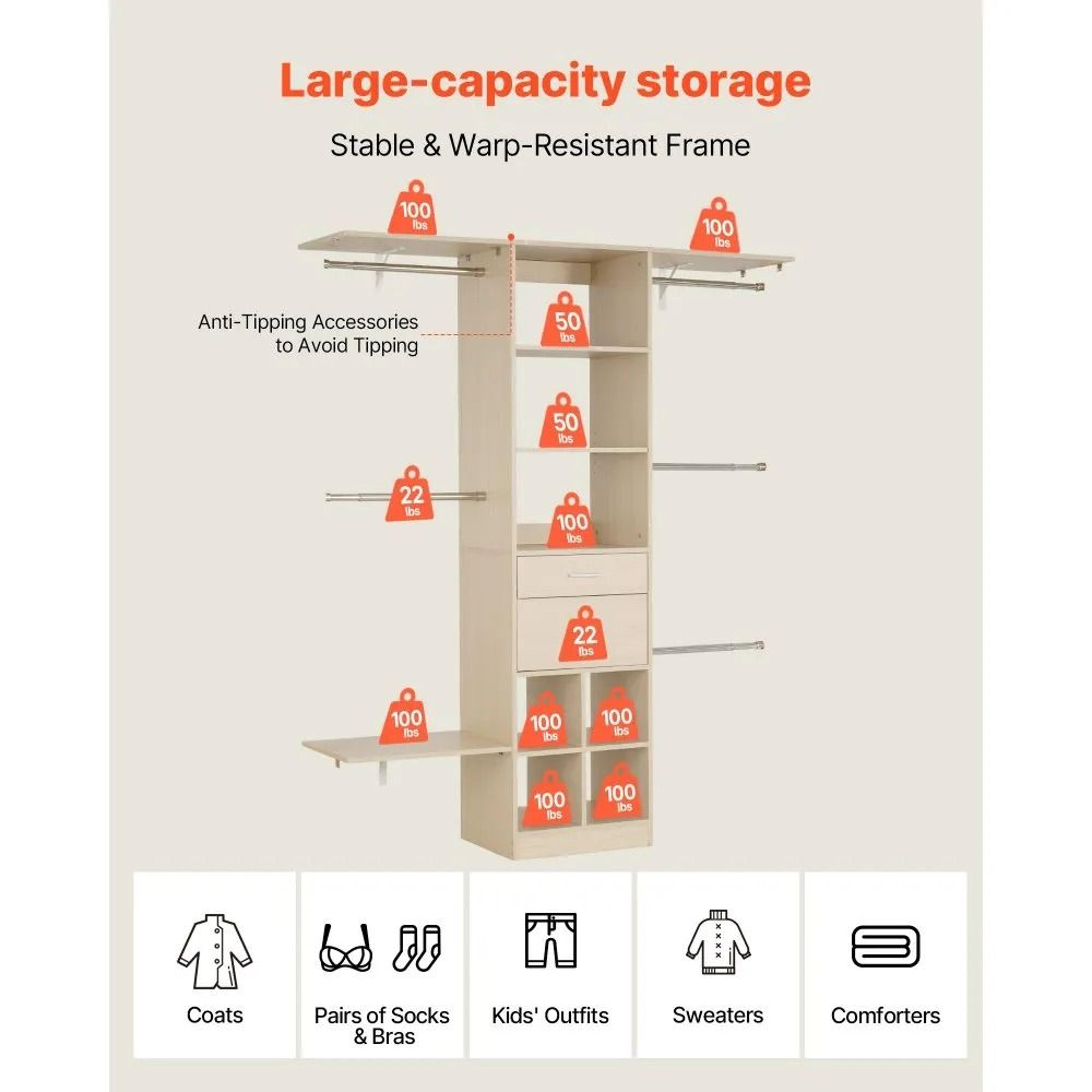 Adjustable Wooden Closet System With Drawers Storage Organizer 2