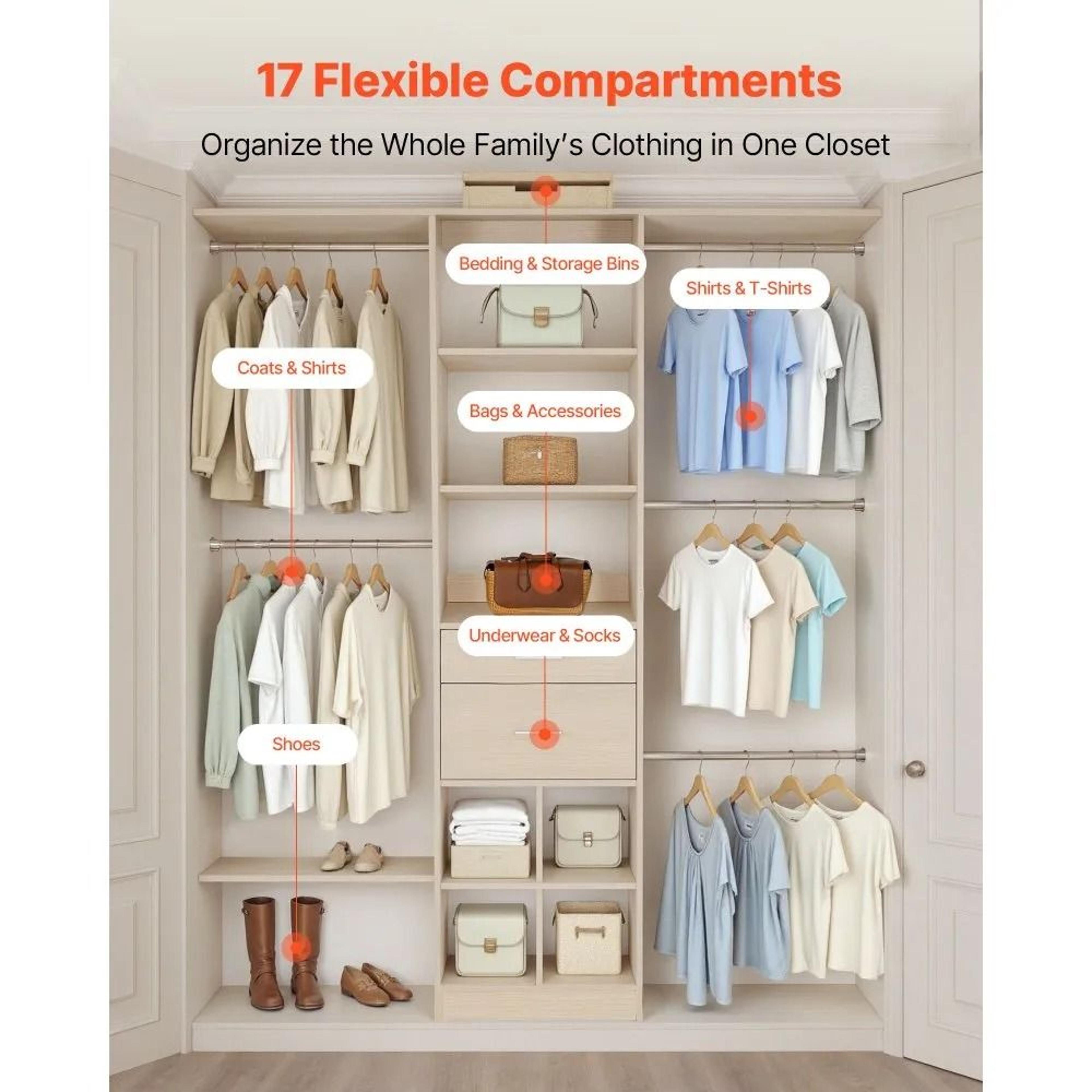 Adjustable Wooden Closet System With Drawers Storage Organizer 3