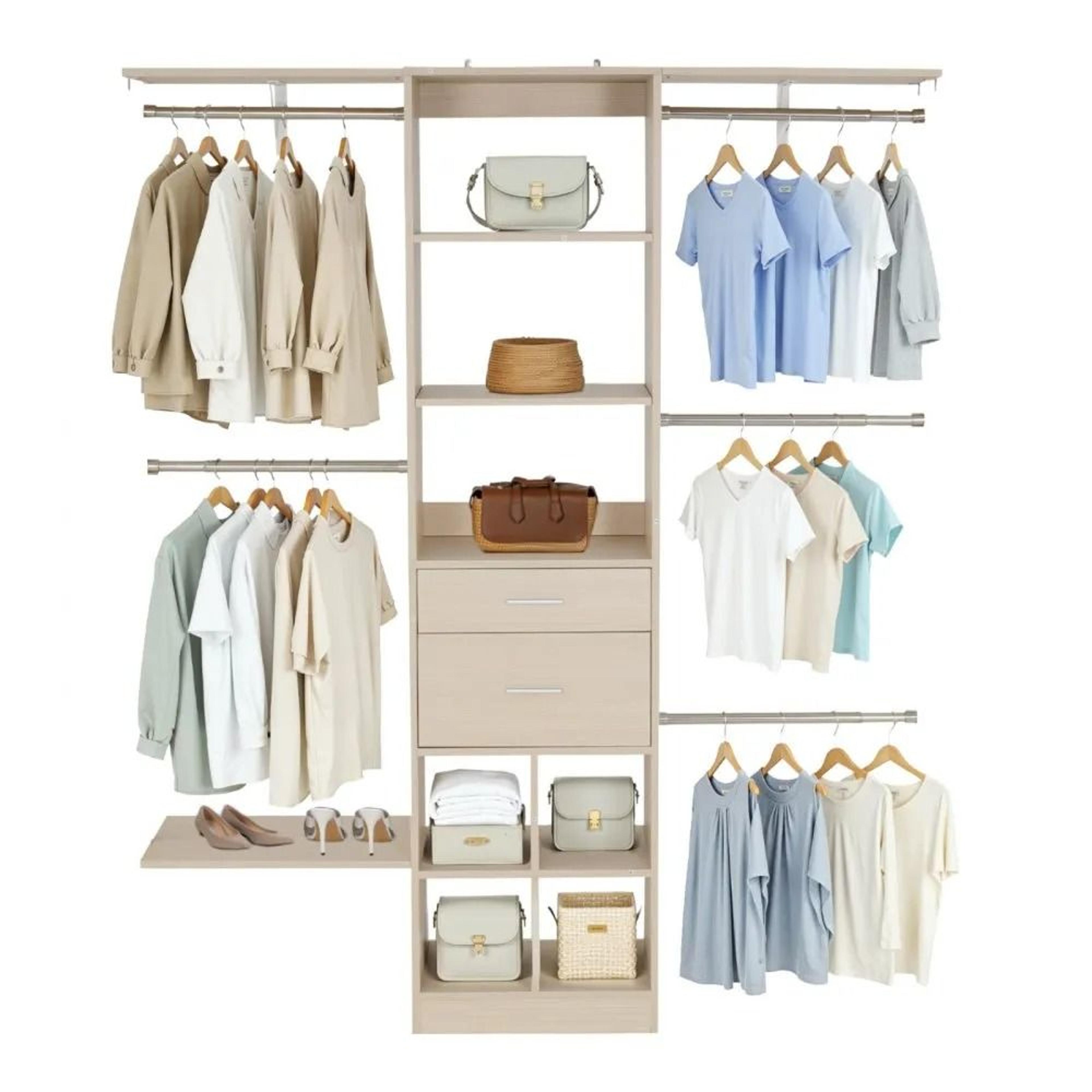 adjustable wooden closet system with drawers storage organizer