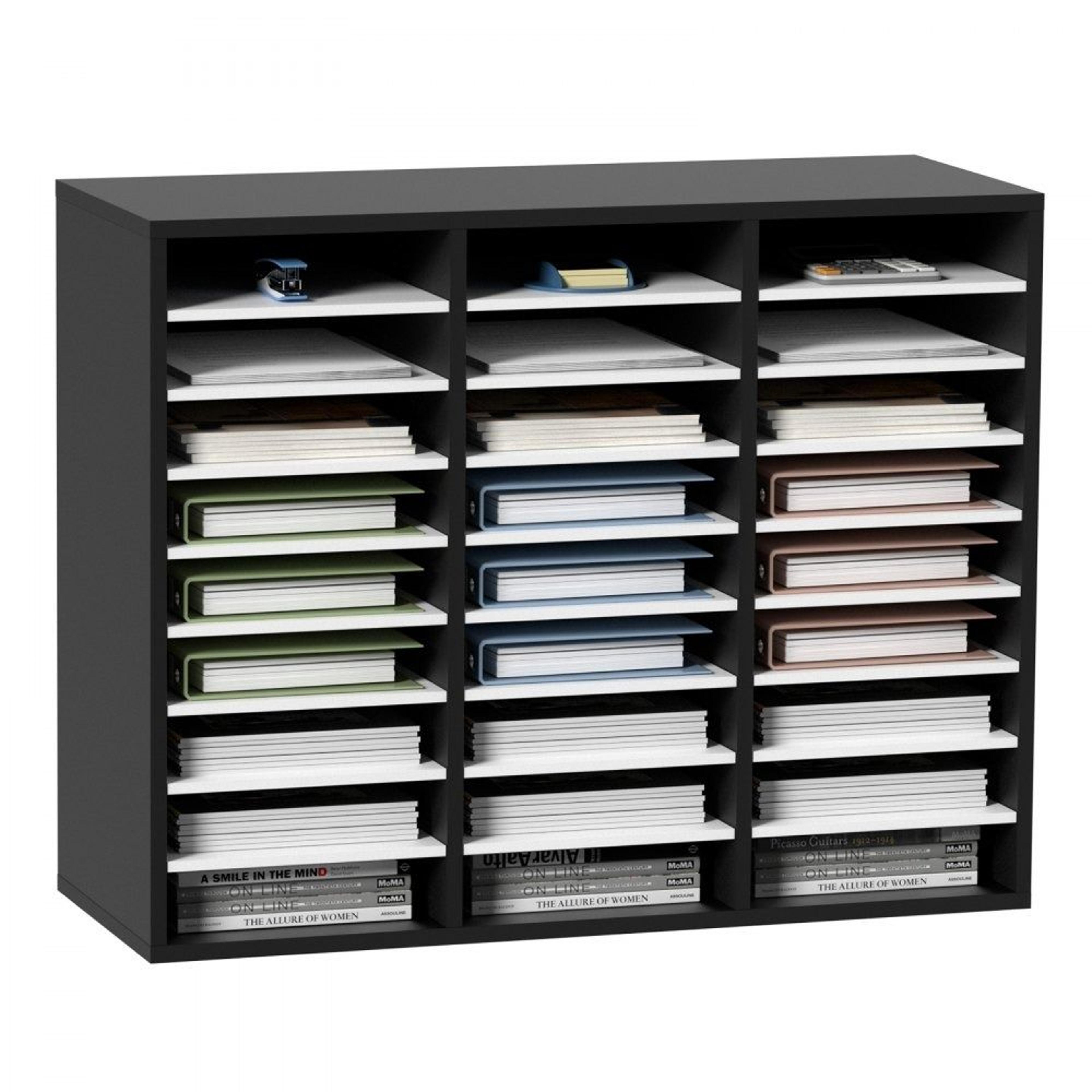 27 compartment wood literature organizer adjustable file sorter storage cabinet