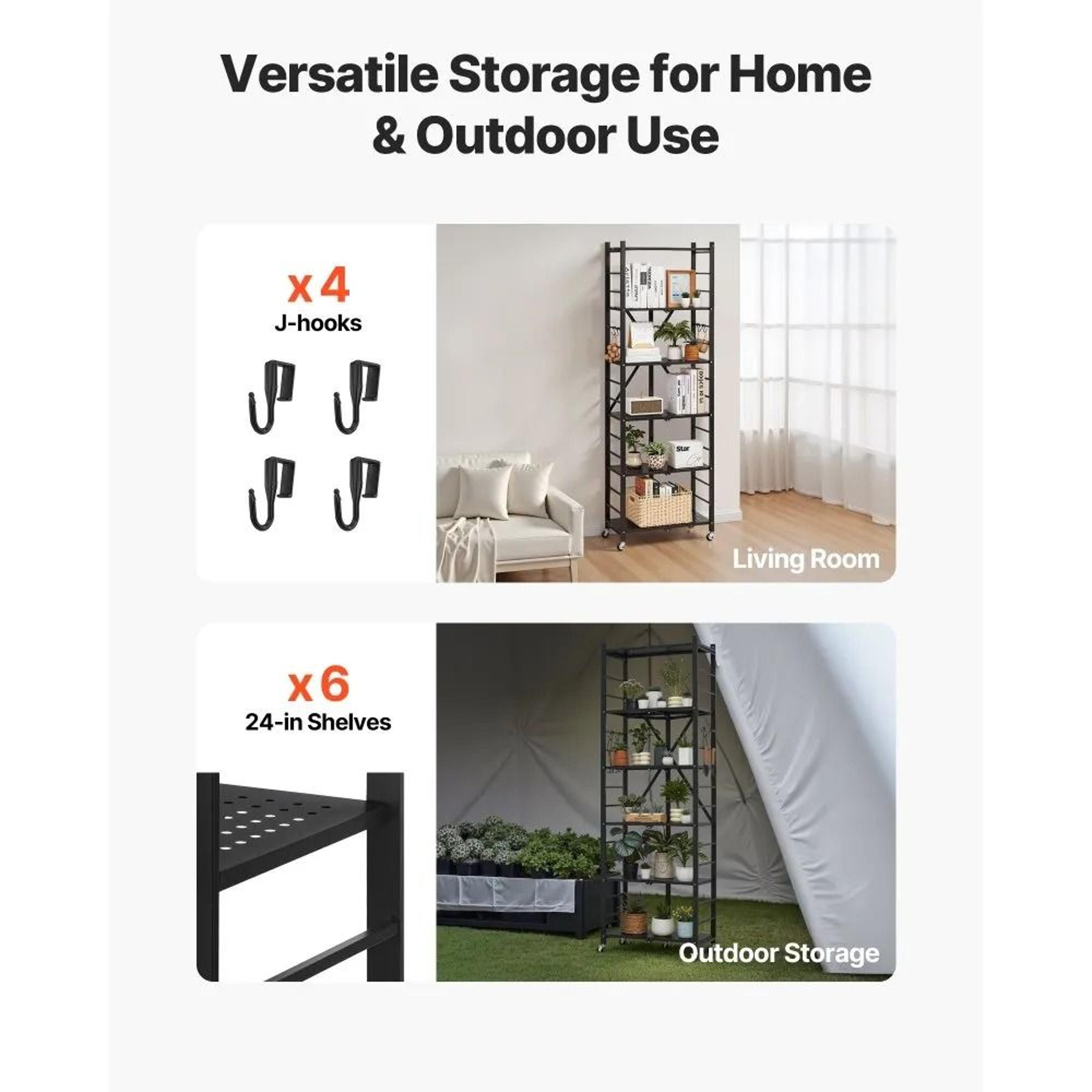 6 Tier Foldable Storage Shelf With Wheels Portable Metal Rack 4