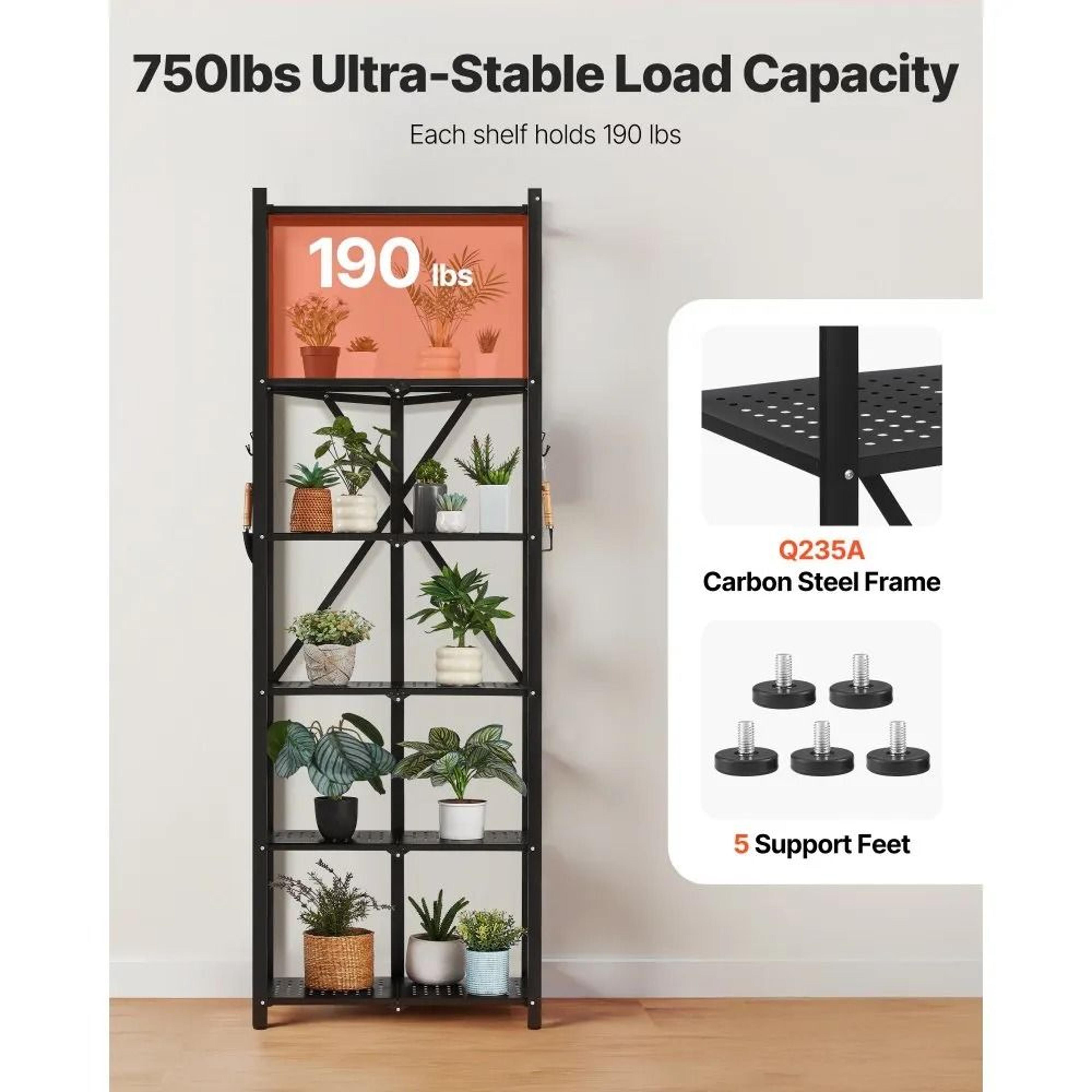 6 Tier Foldable Storage Shelf With Wheels Portable Metal Rack 2