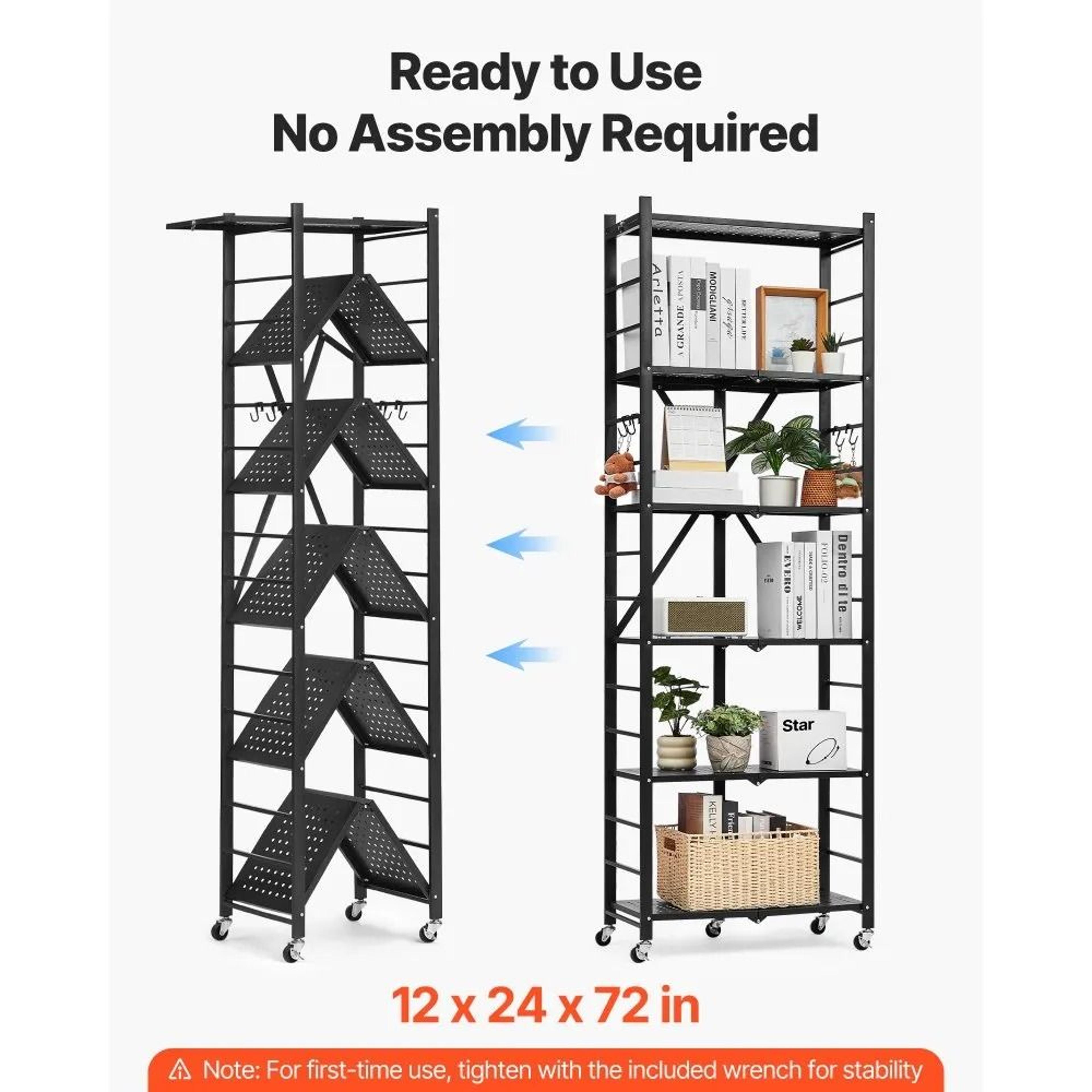 6 Tier Foldable Storage Shelf With Wheels Portable Metal Rack 3
