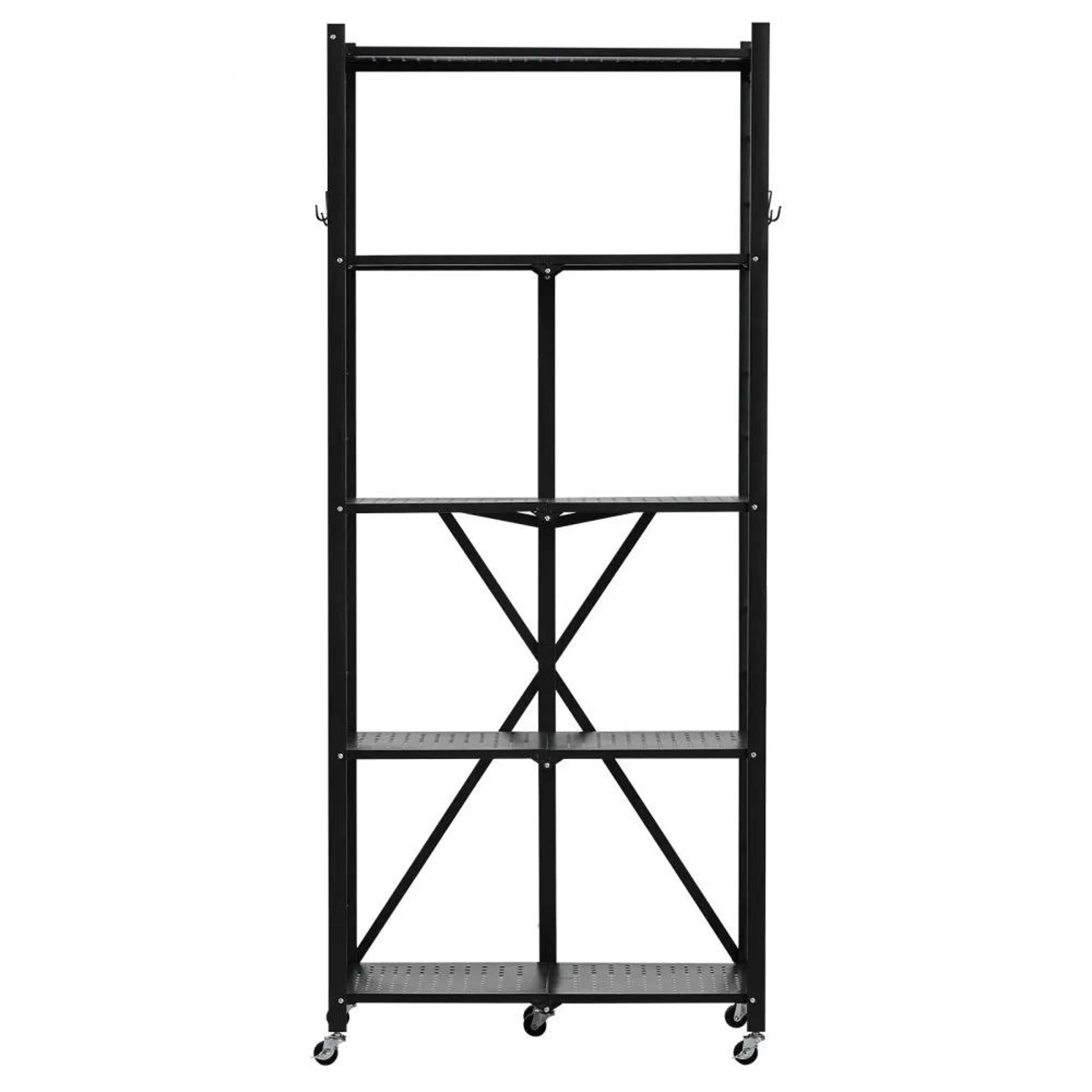 5 Tier Foldable Storage Shelf With Wheels Heavy Duty Metal Rack 7