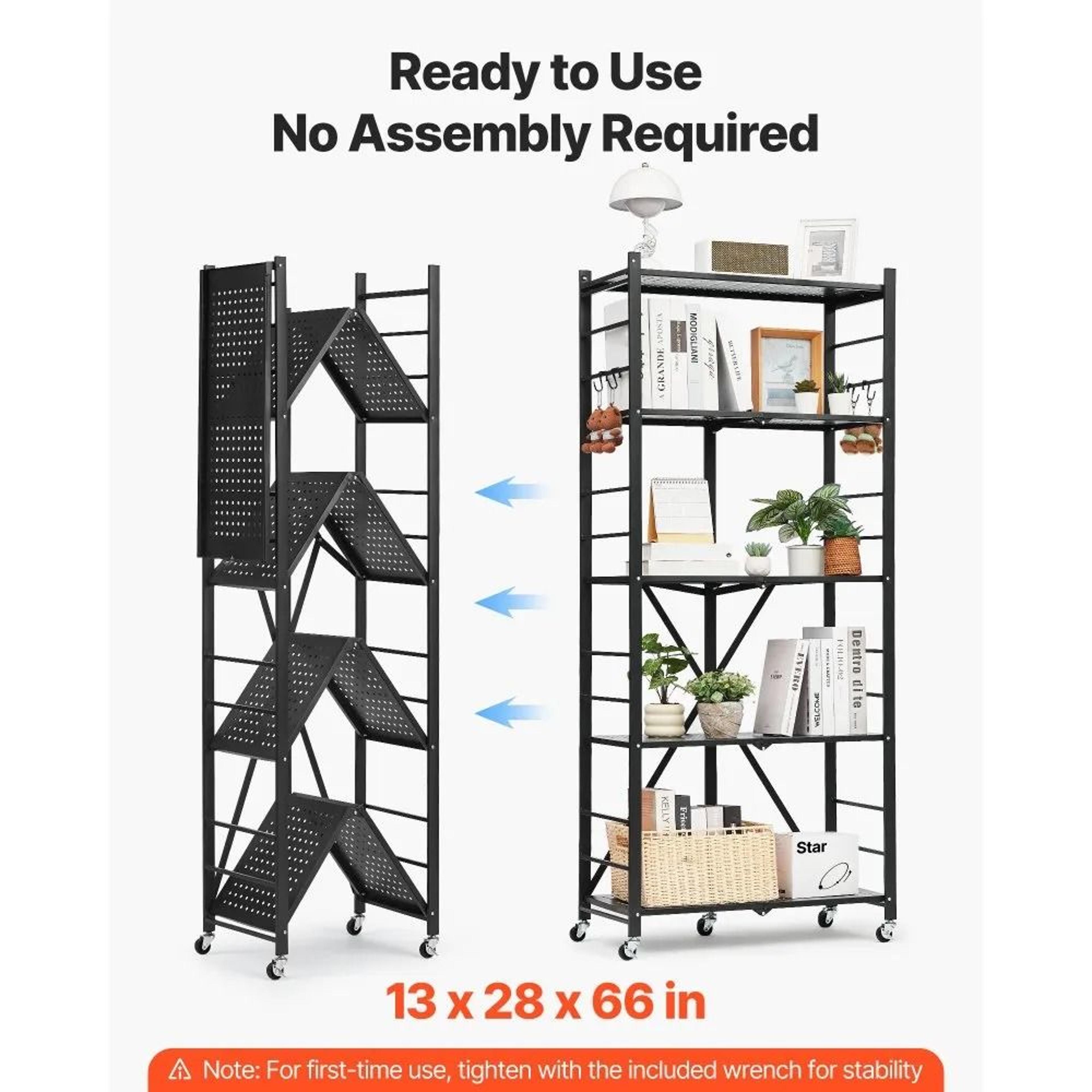 5 Tier Foldable Storage Shelf With Wheels Heavy Duty Metal Rack 3