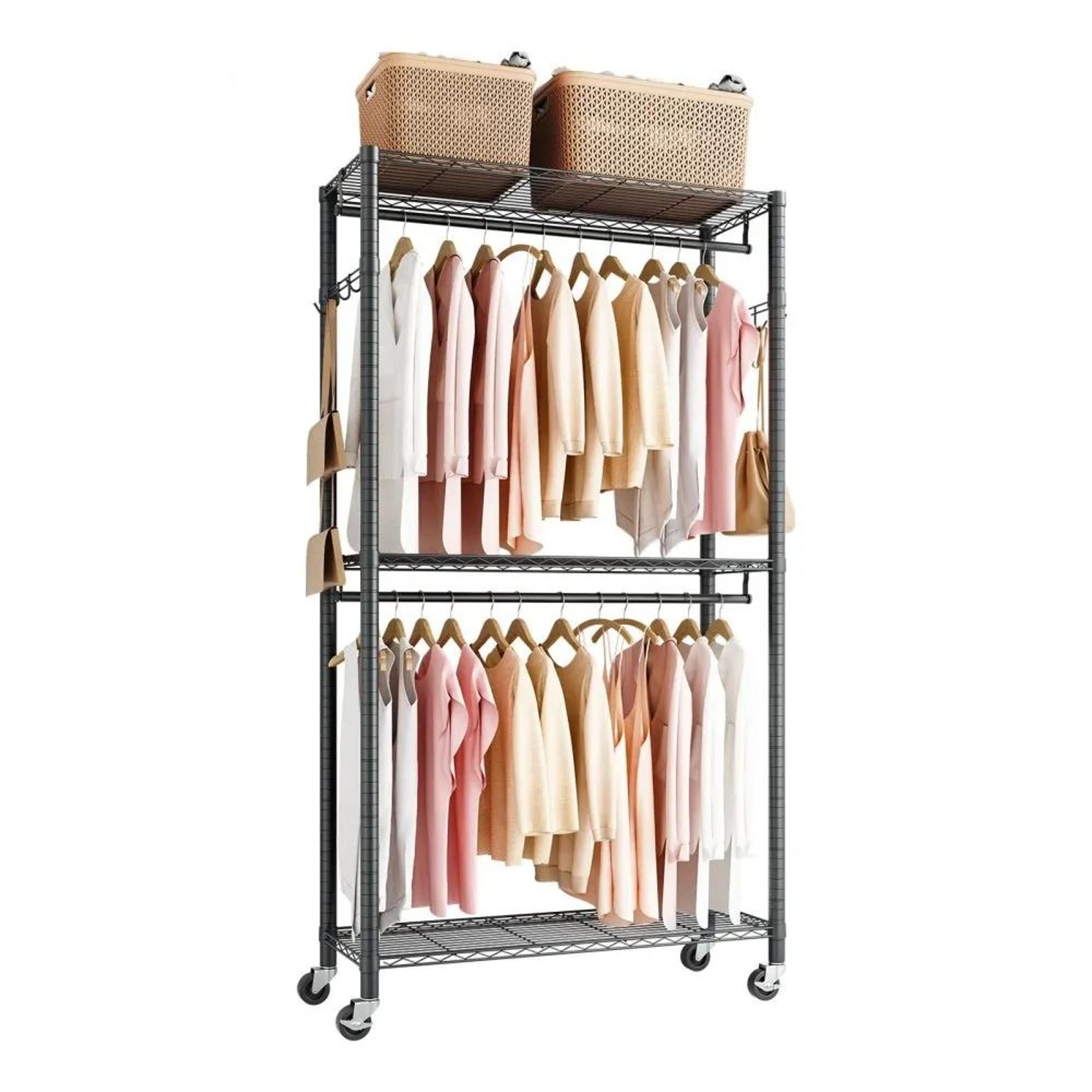 heavy duty rolling clothes rack with adjustable shelves 450 lbs garment storage organizer