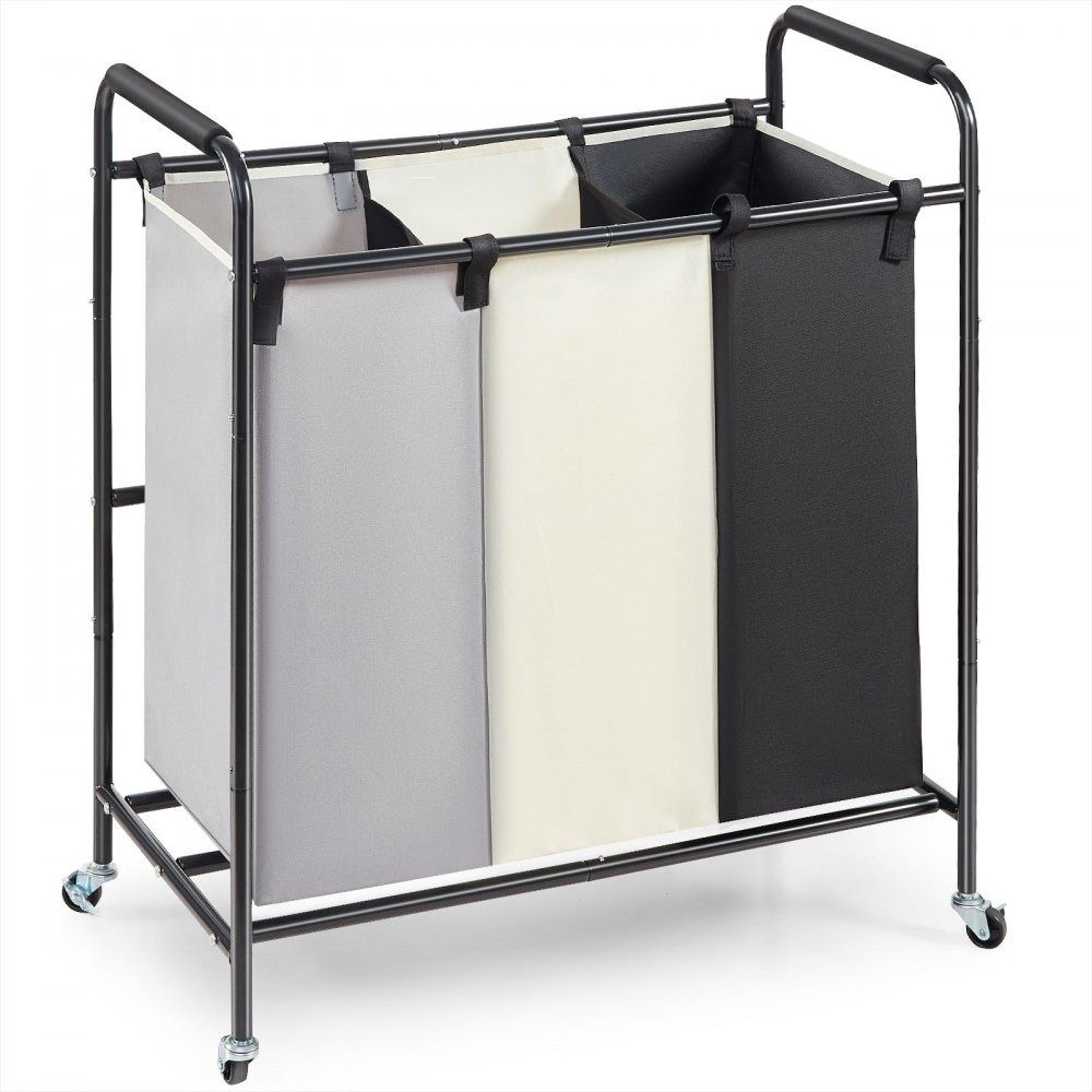 3 section laundry sorter cart heavy duty hamper with wheels