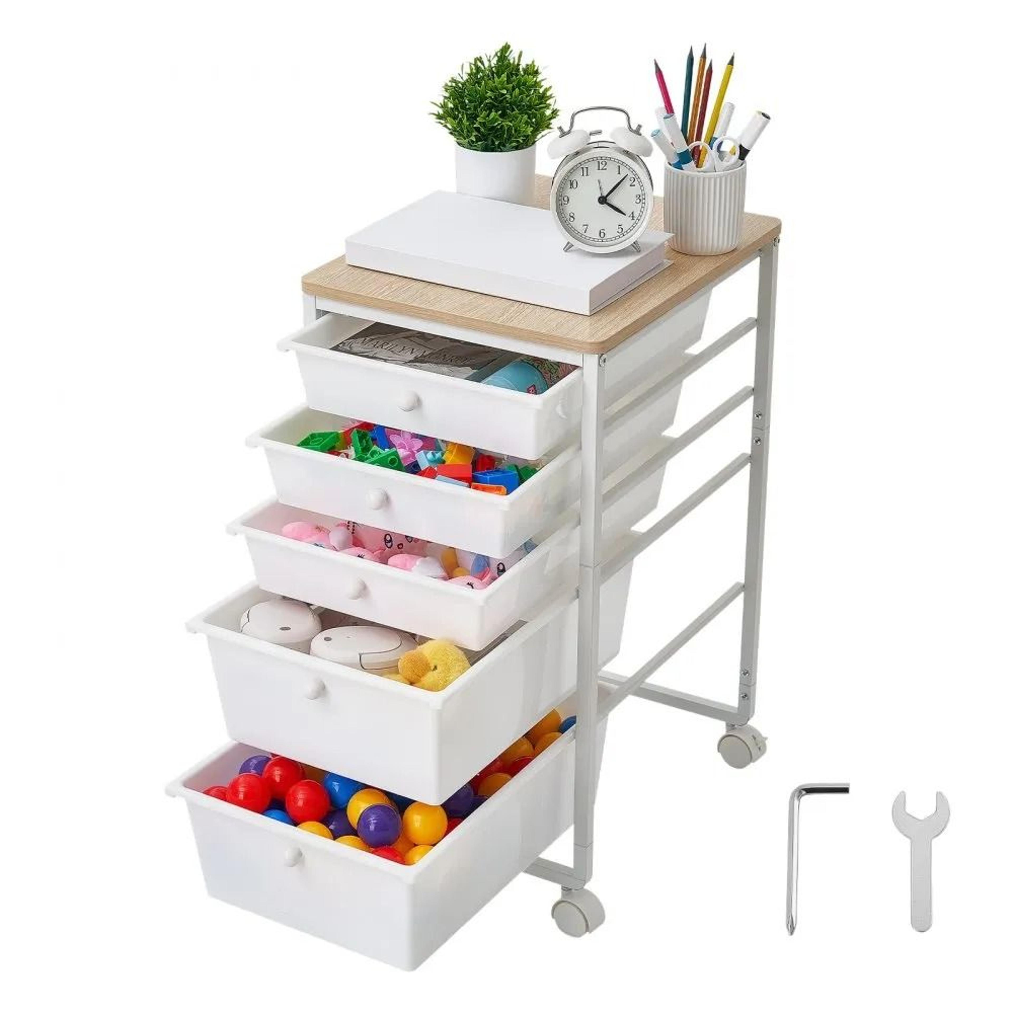 5 drawer rolling cart with drawers mobile storage organizer with wood top