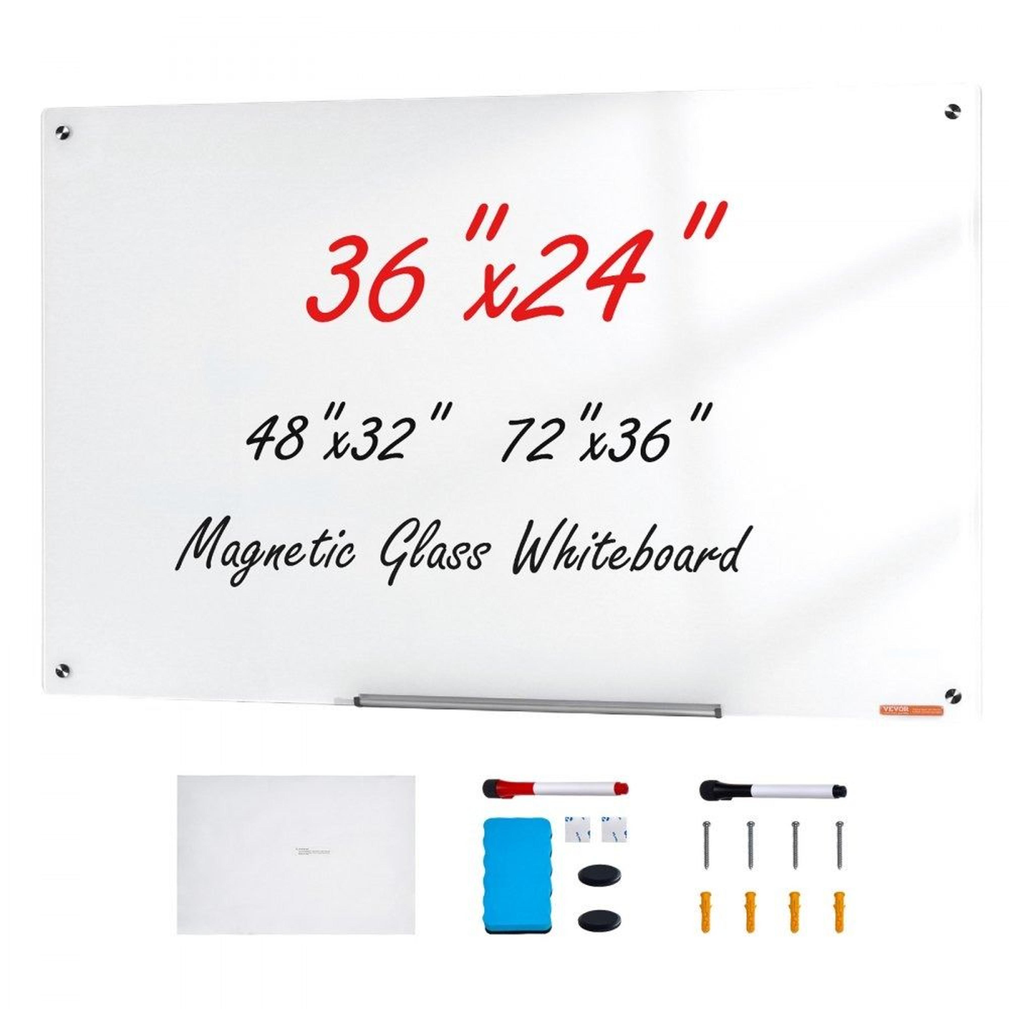 magnetic glass whiteboard 36x24 wall mounted dry erase board with marker tray