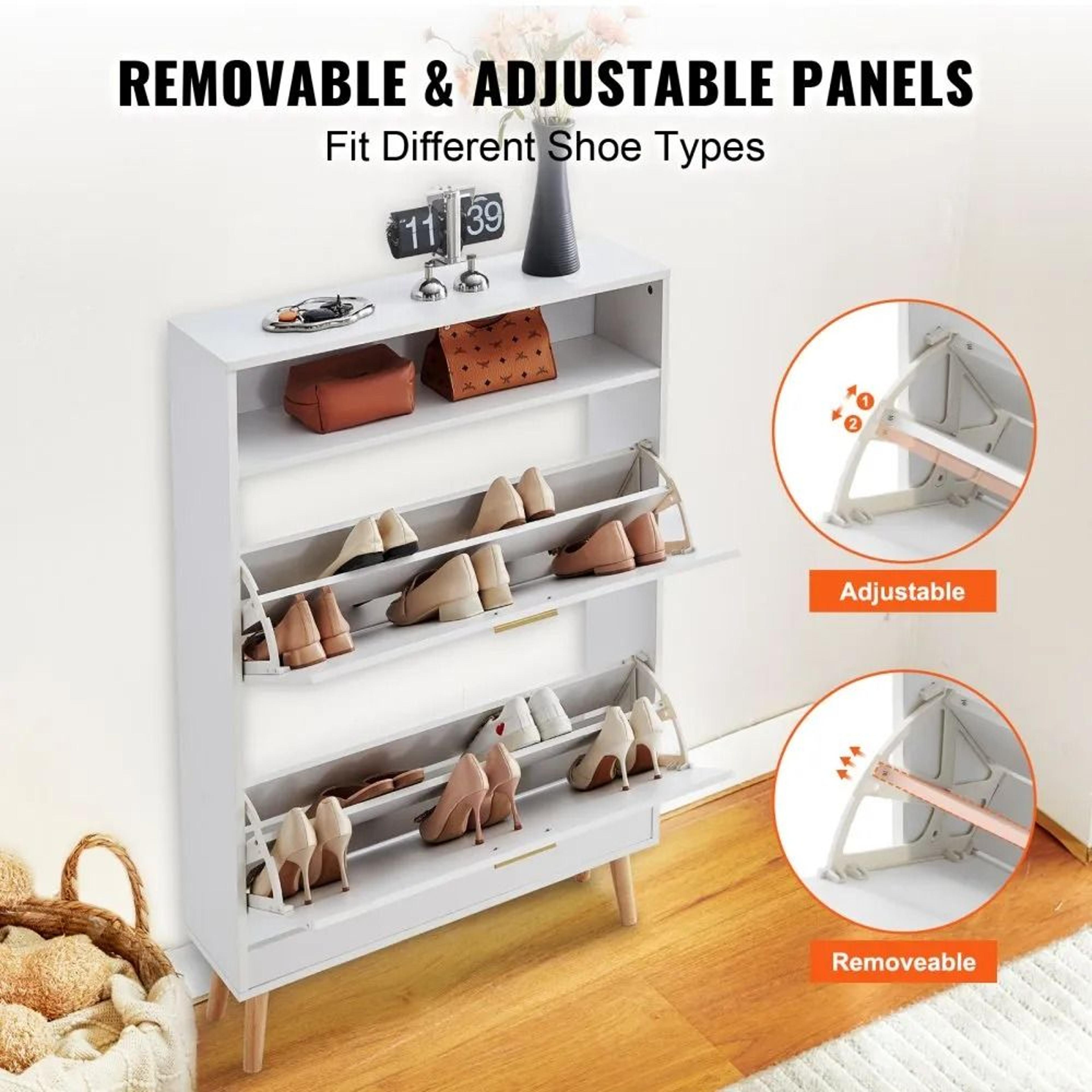 Shoe Cabinet With 2 Flip Drawers Stylish Entryway Shoe Storage Organizer 3