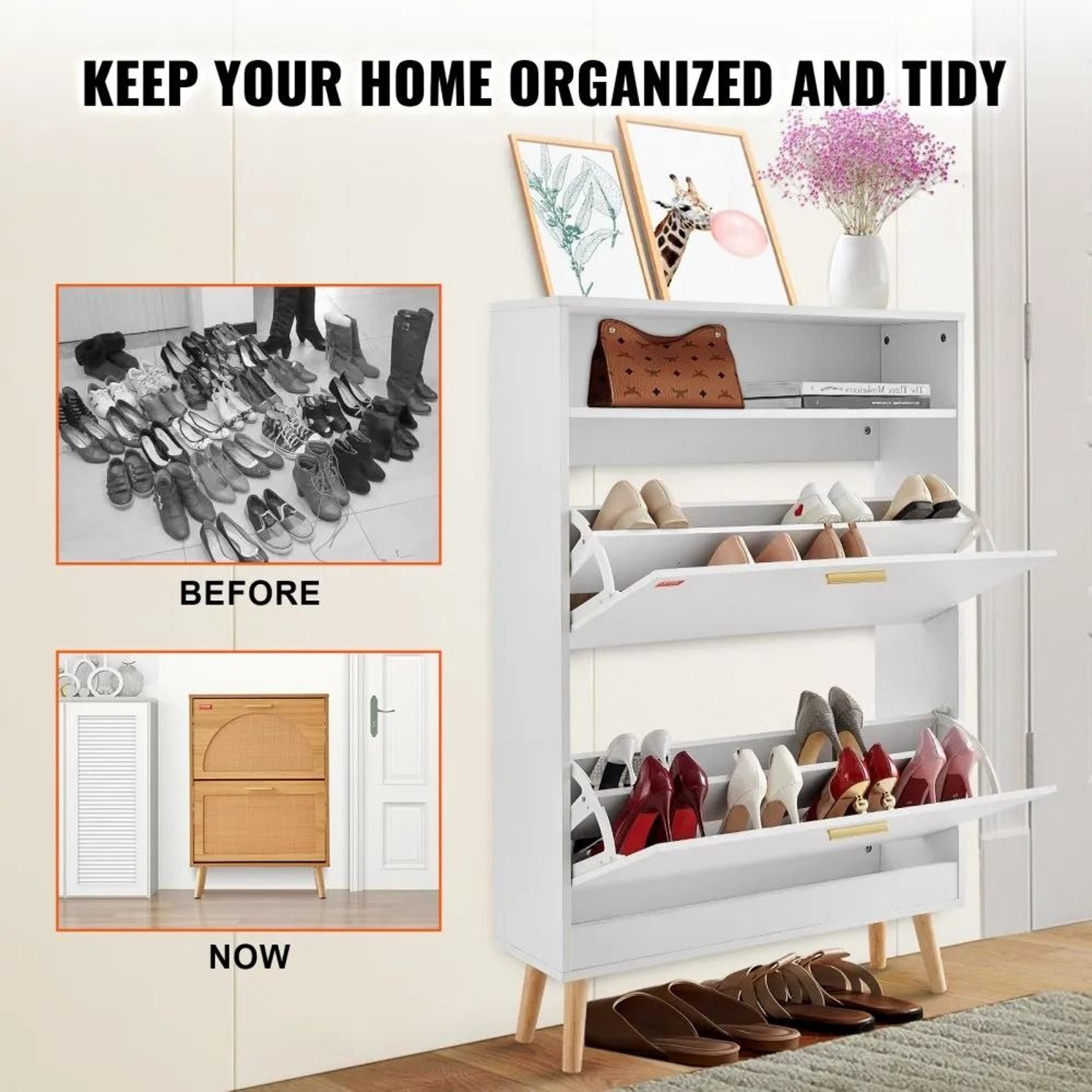 Shoe Cabinet With 2 Flip Drawers Stylish Entryway Shoe Storage Organizer 4