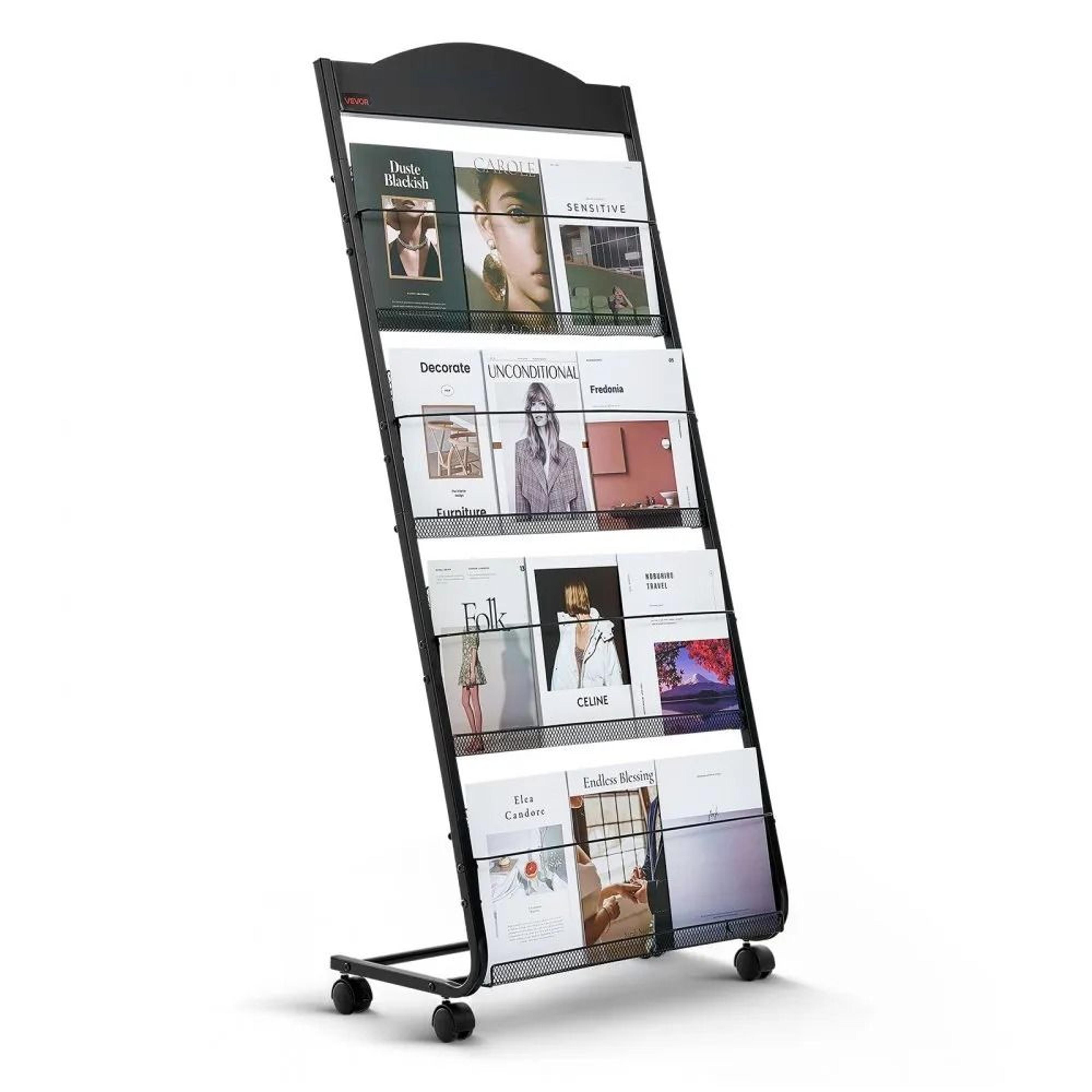 4 tier brochure display rack with wheels magazine literature stand
