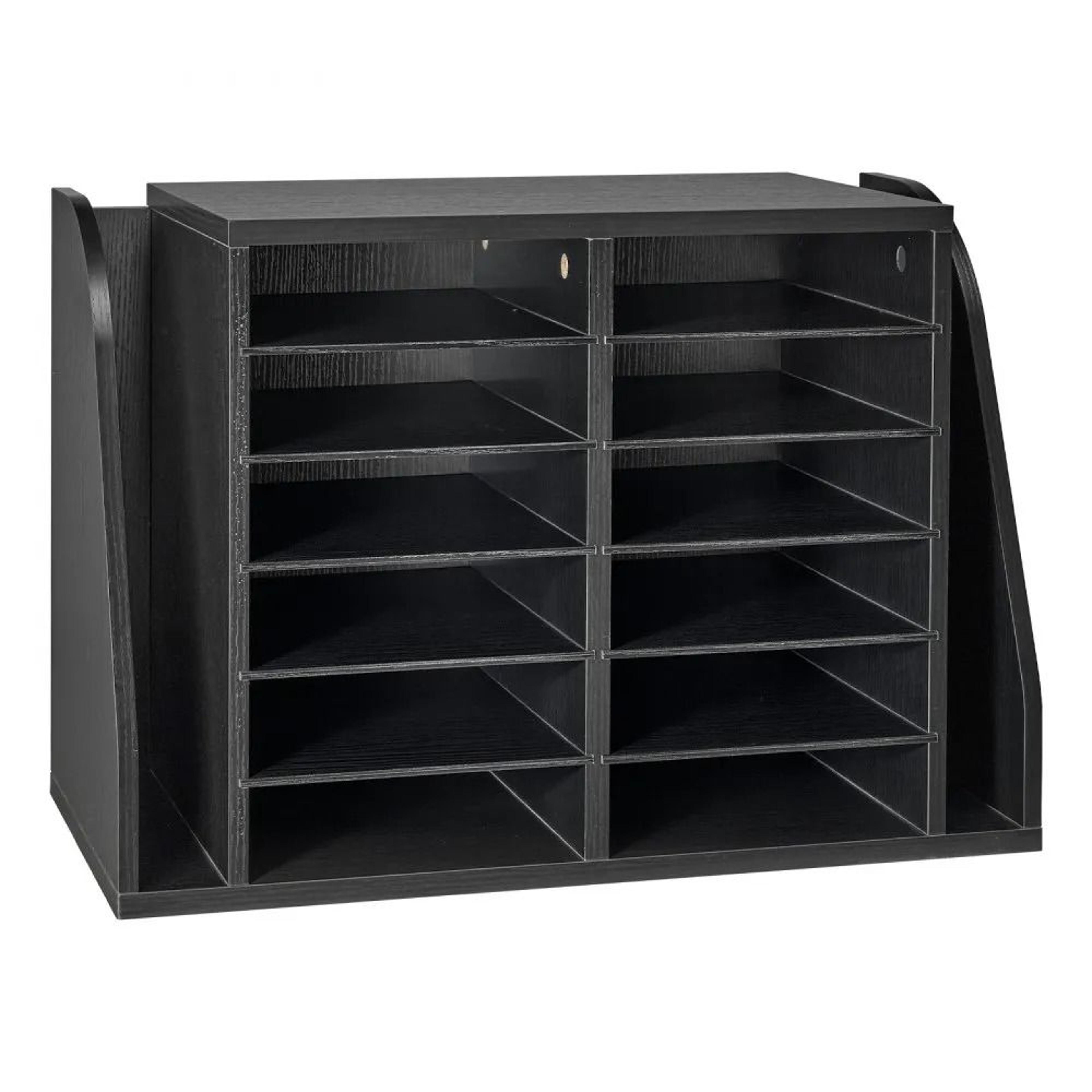 12 compartment literature organizer with side file storage wooden desk mail sorter