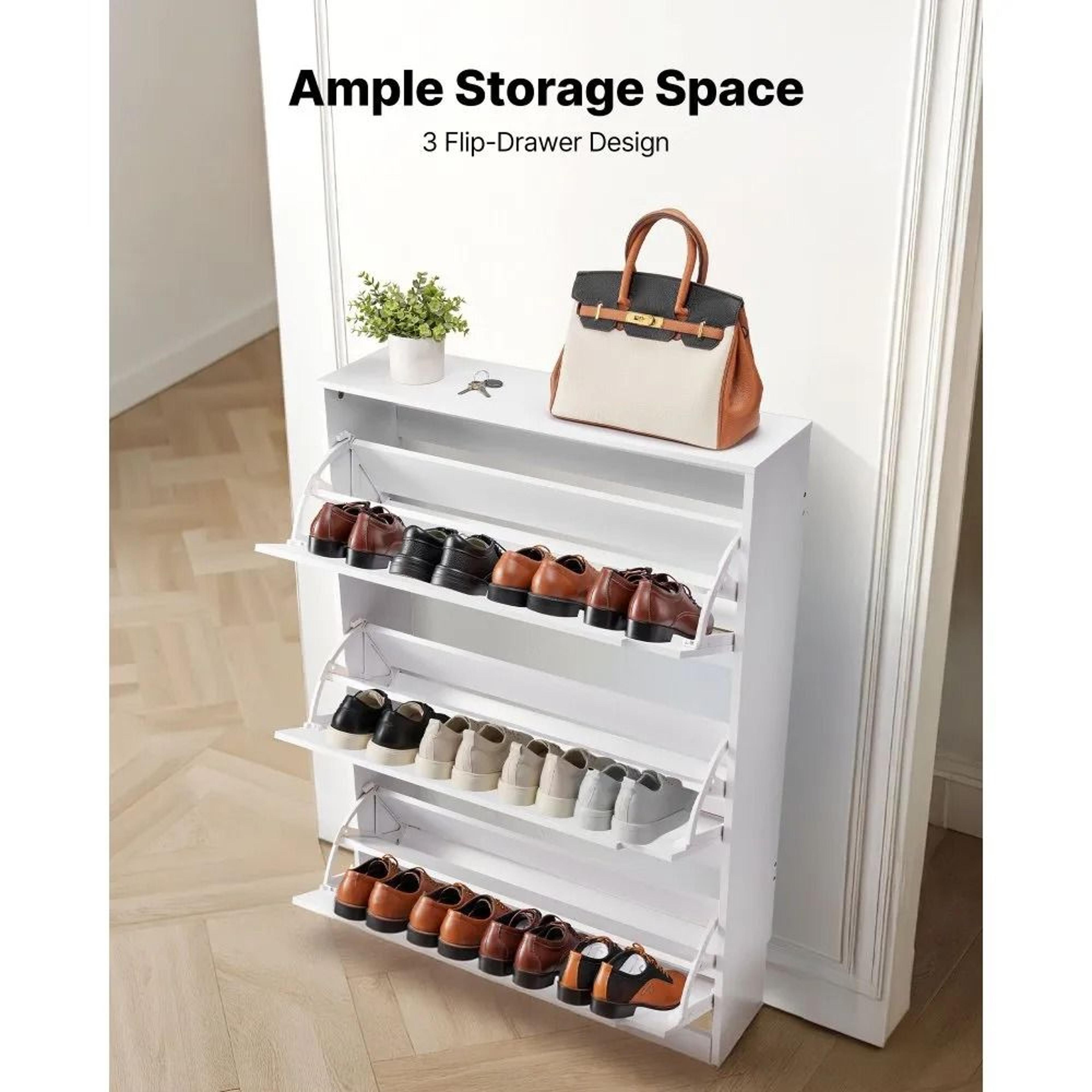 3 Drawer Shoe Cabinet Modern Entryway Shoe Storage Cabinet Organizer White 1