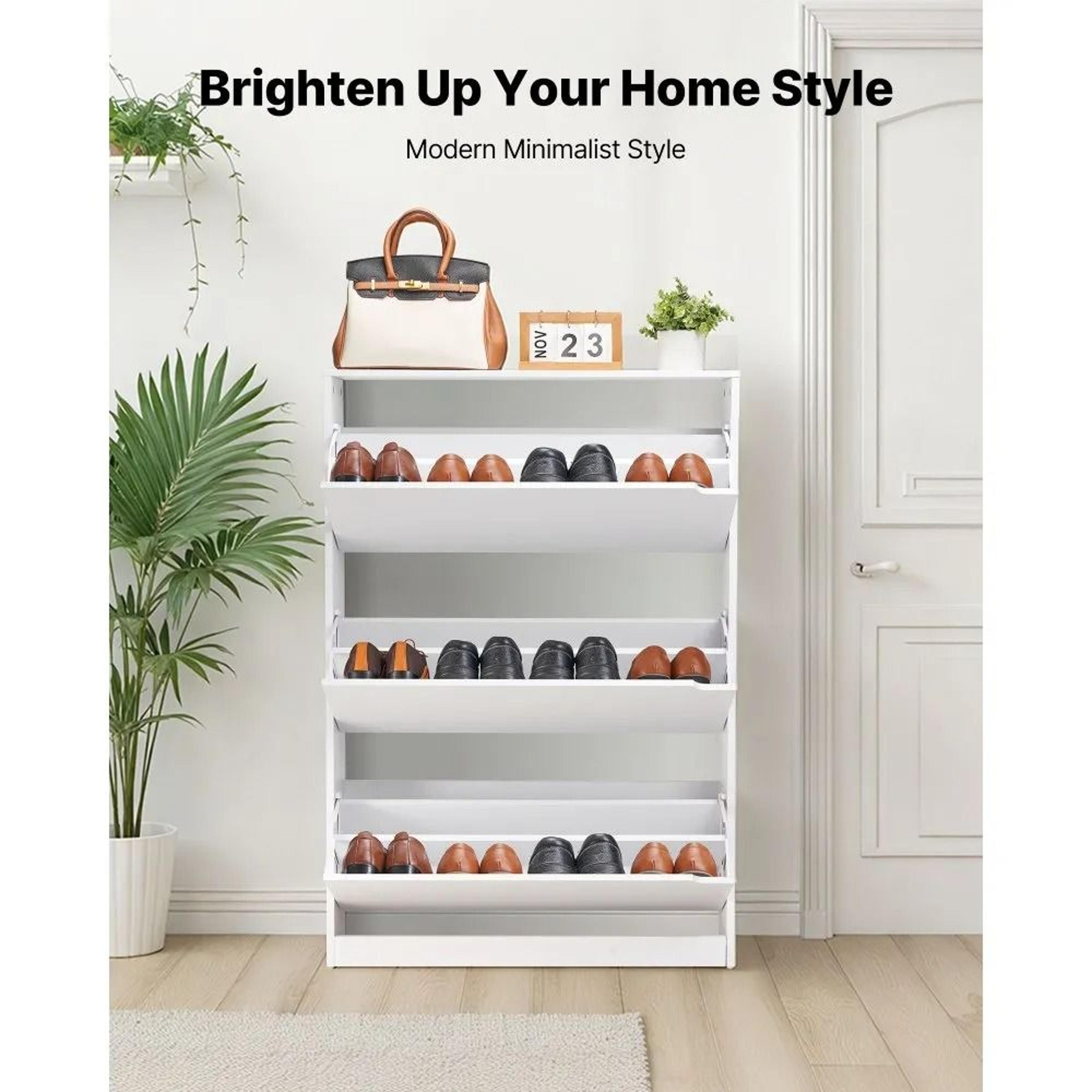 3 Drawer Shoe Cabinet Modern Entryway Shoe Storage Cabinet Organizer White 2