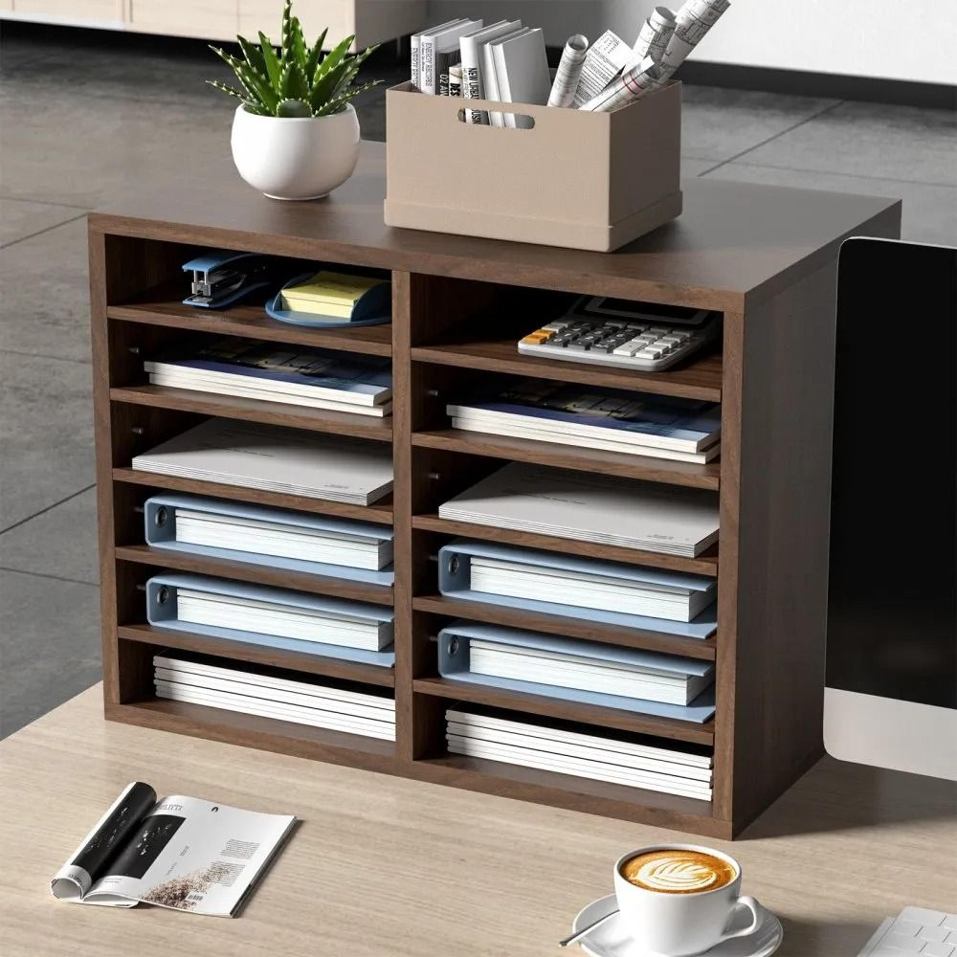 Literature Organizer 12 Compartments Wood File Sorter For Office And Classroom Storage 5