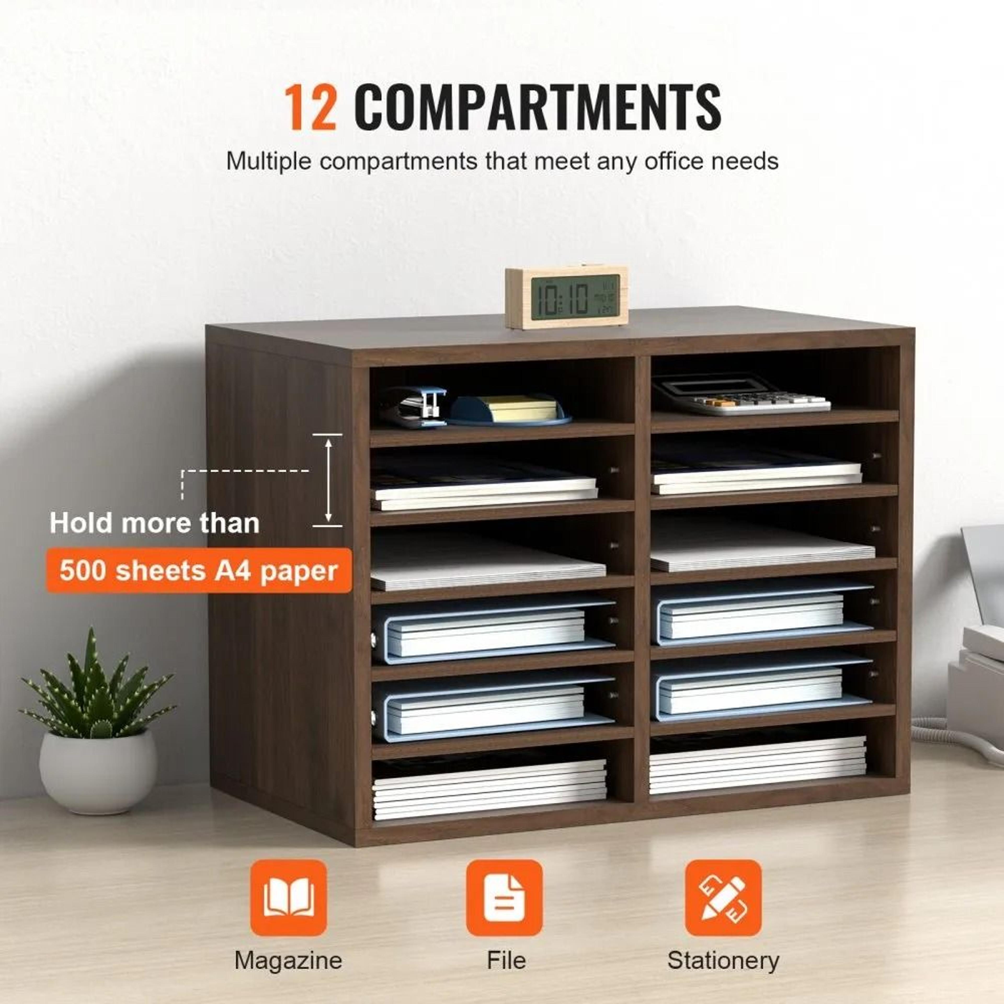 Literature Organizer 12 Compartments Wood File Sorter For Office And Classroom Storage 2
