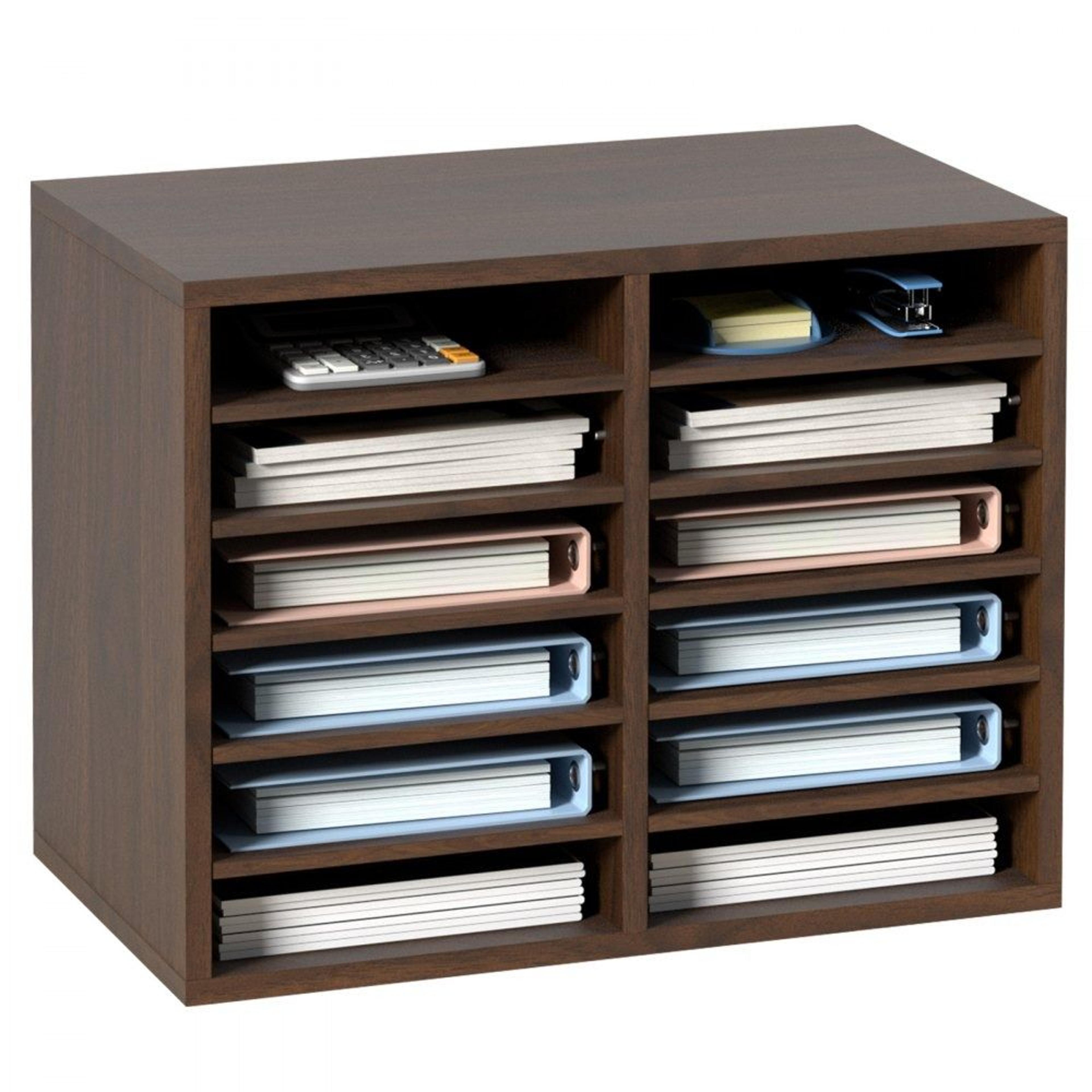 literature organizer 12 compartments wood file sorter for office and classroom storage