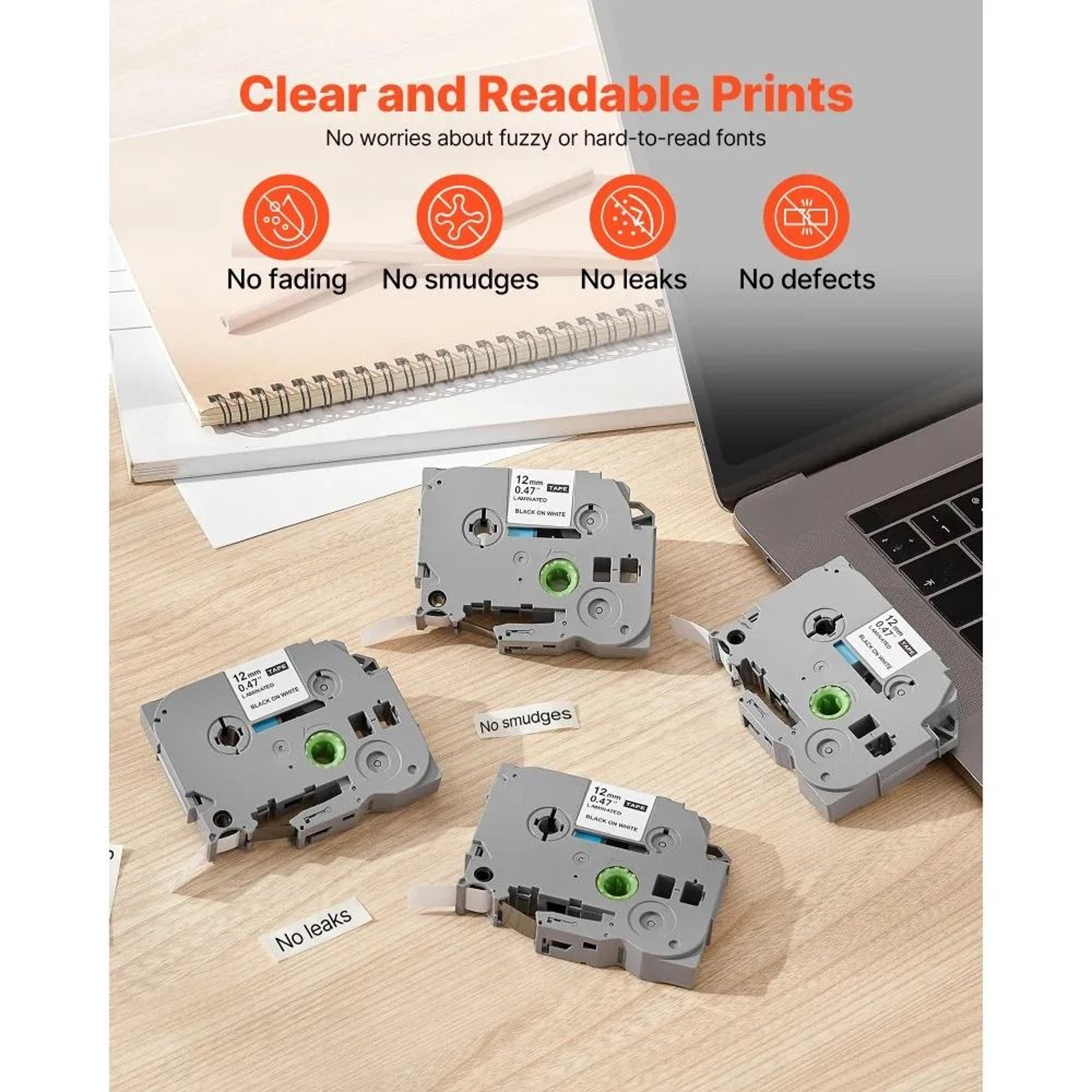 Label Maker Tape 4 Pack 12mm Black On White Refills For Brother P Touch 1