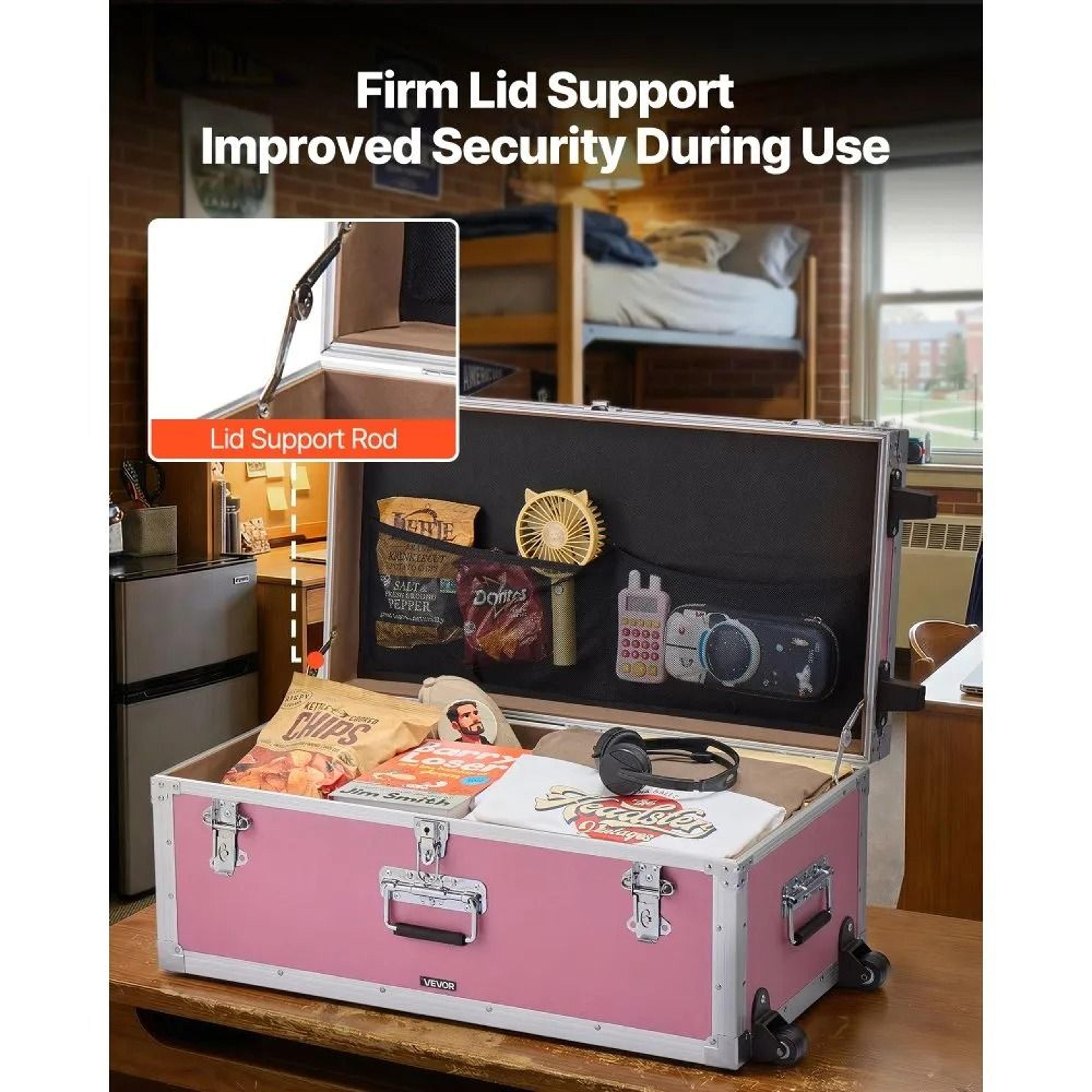 Metal Storage Trunk Set Of 2 Large Storage Chest With Locks Casters And Handles Pink 3