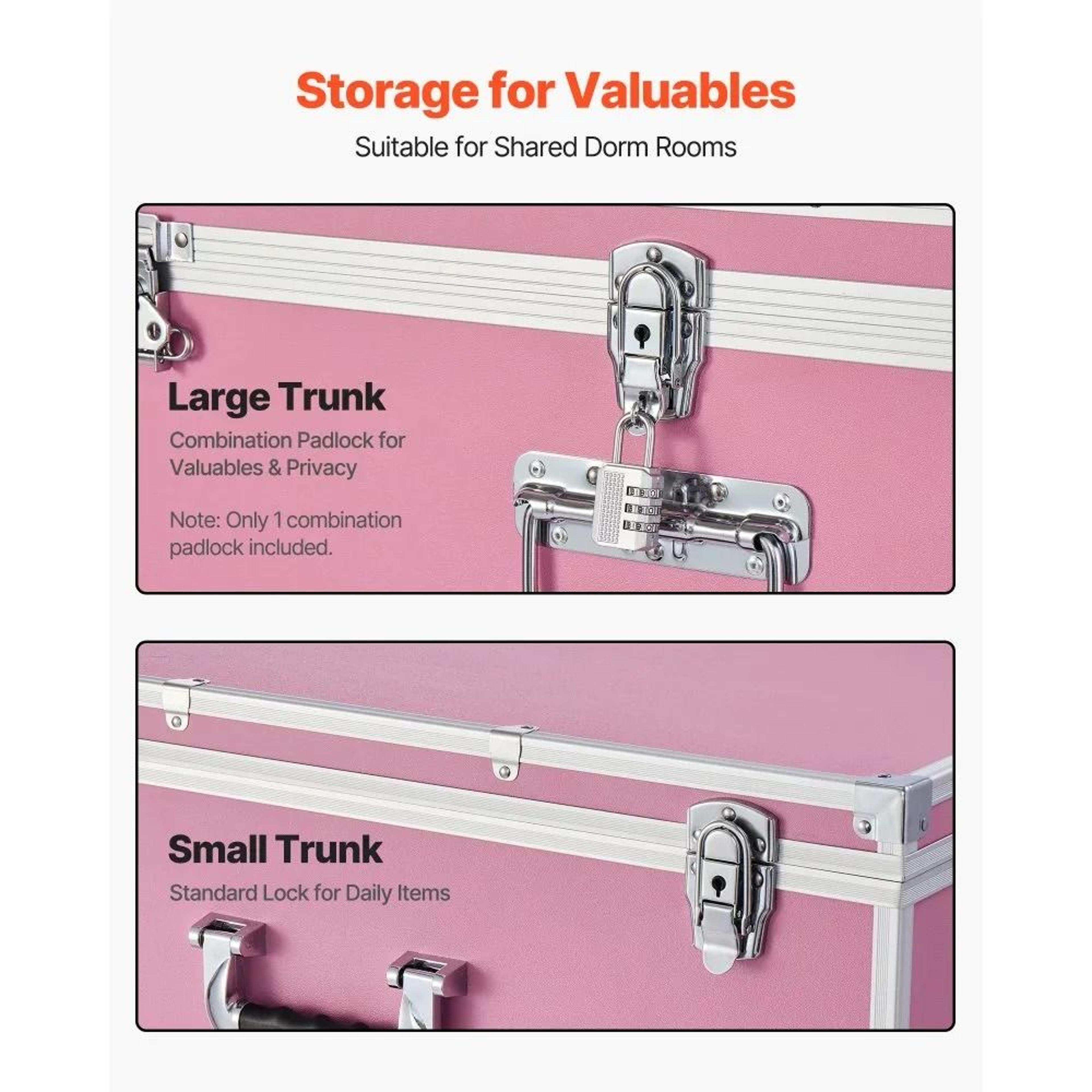 Metal Storage Trunk Set Of 2 Large Storage Chest With Locks Casters And Handles Pink 4