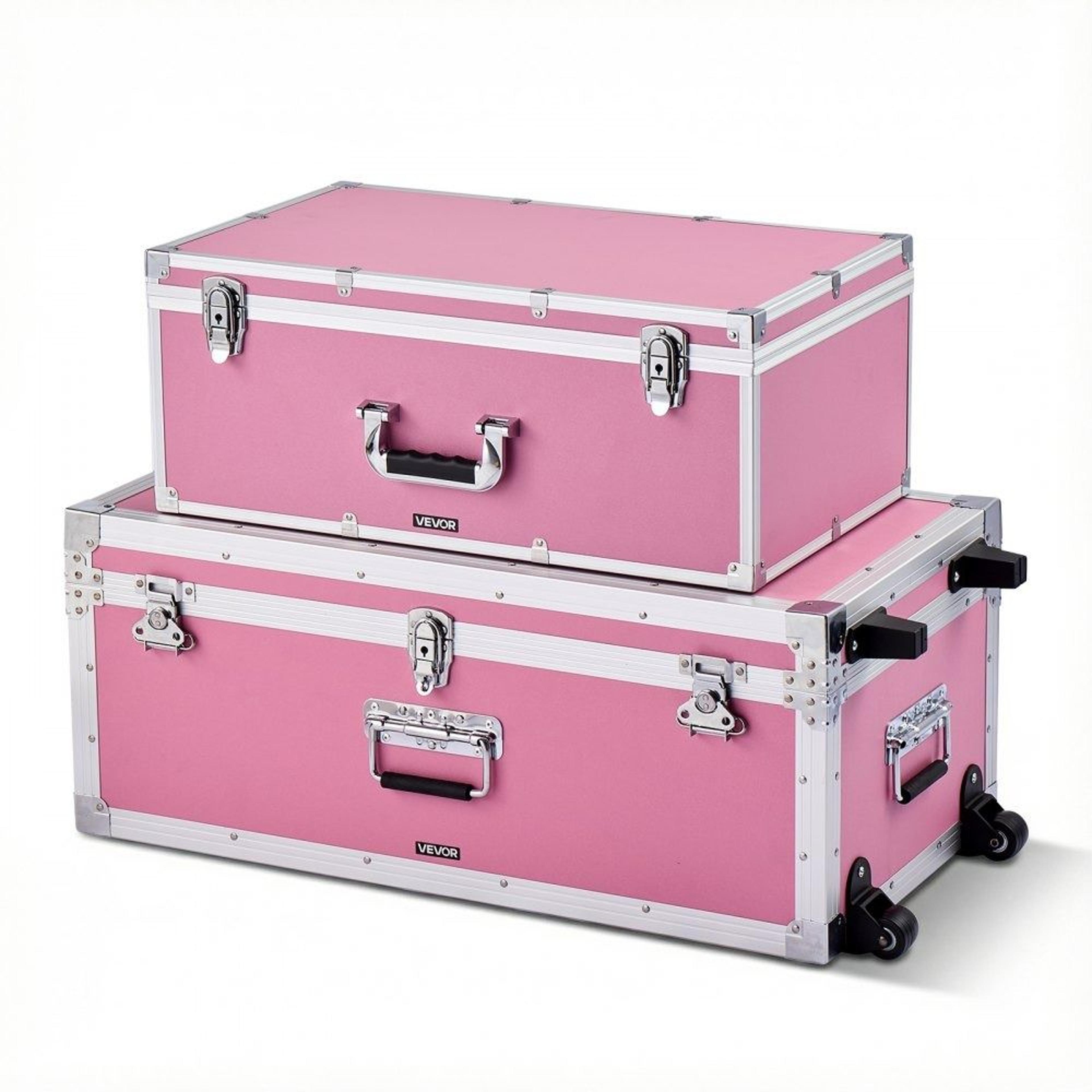 metal storage trunk set of 2 large storage chest with locks casters and handles pink