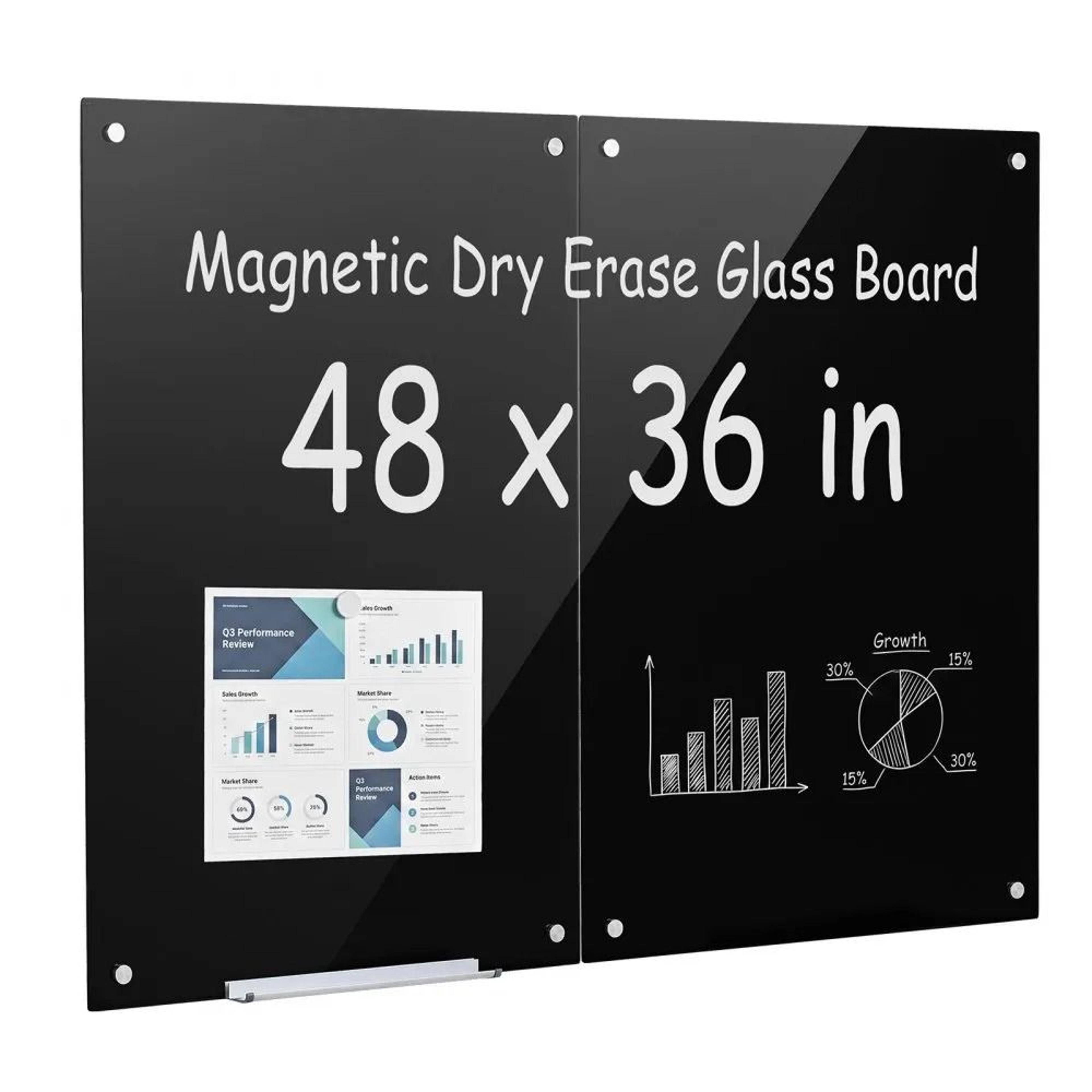 magnetic glass dry erase board 2 pack frameless wall mounted whiteboard