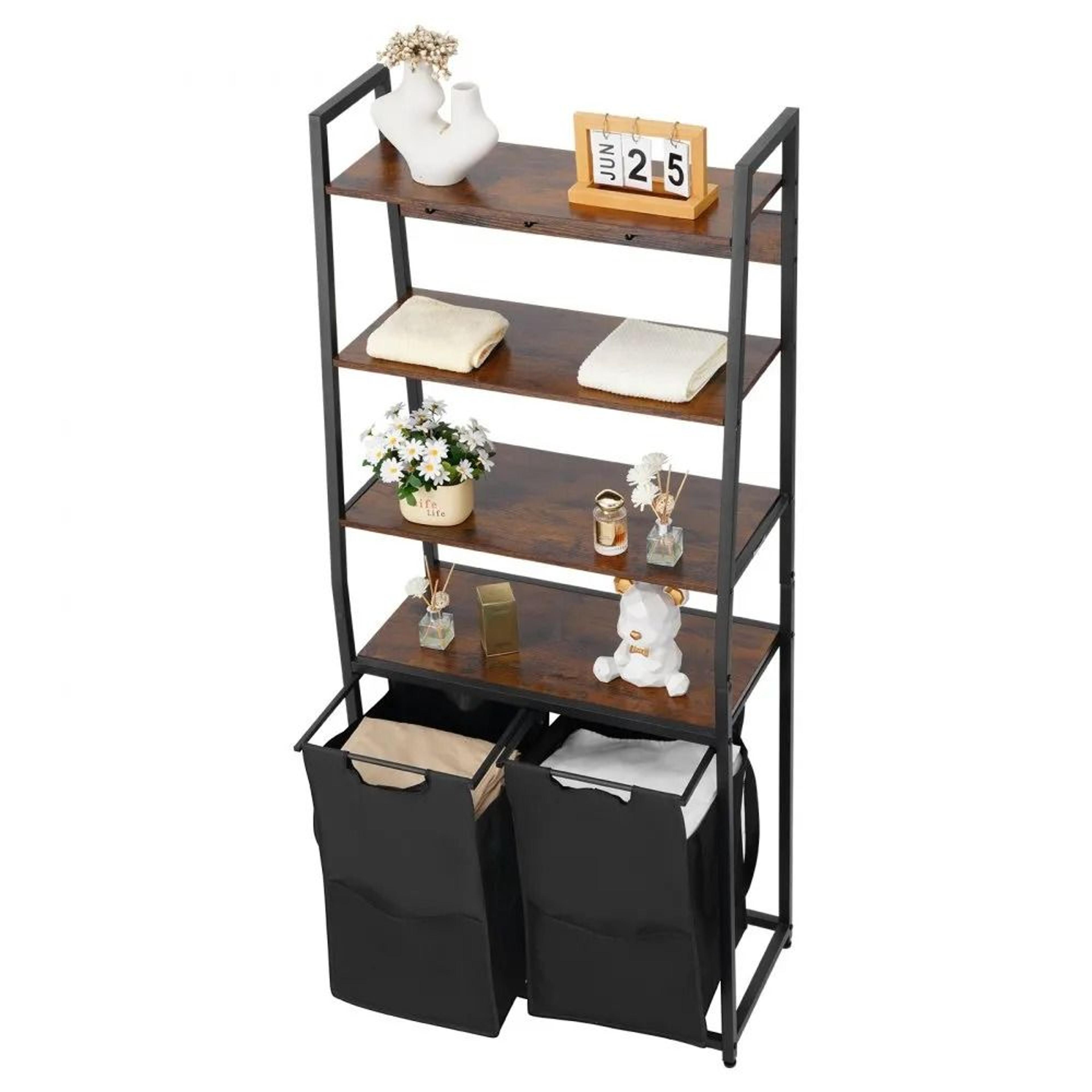4 tier laundry sorter with shelves tall hamper organizer with hooks