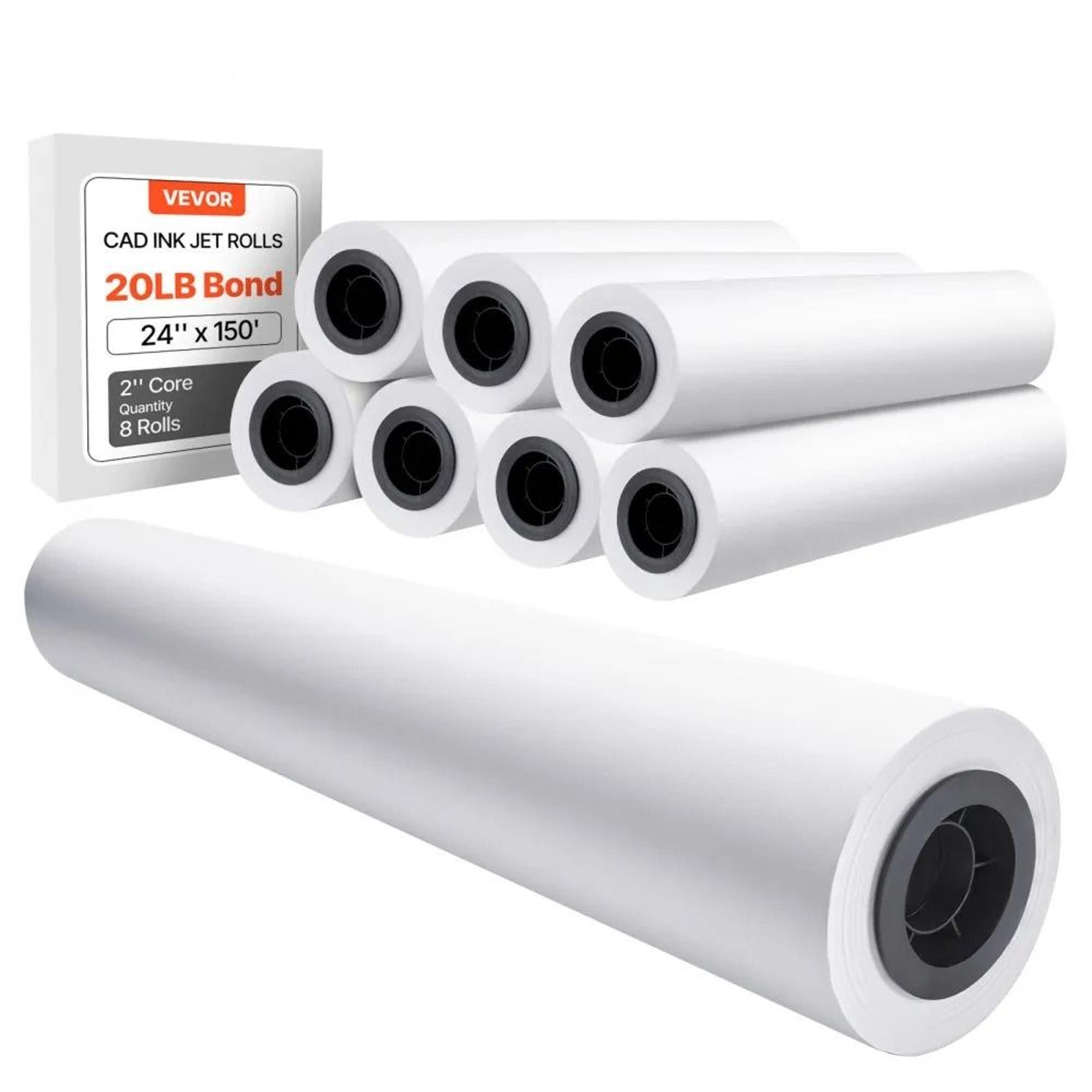 24 inch wide format paper roll 8 pack cad bond paper for plotter printers