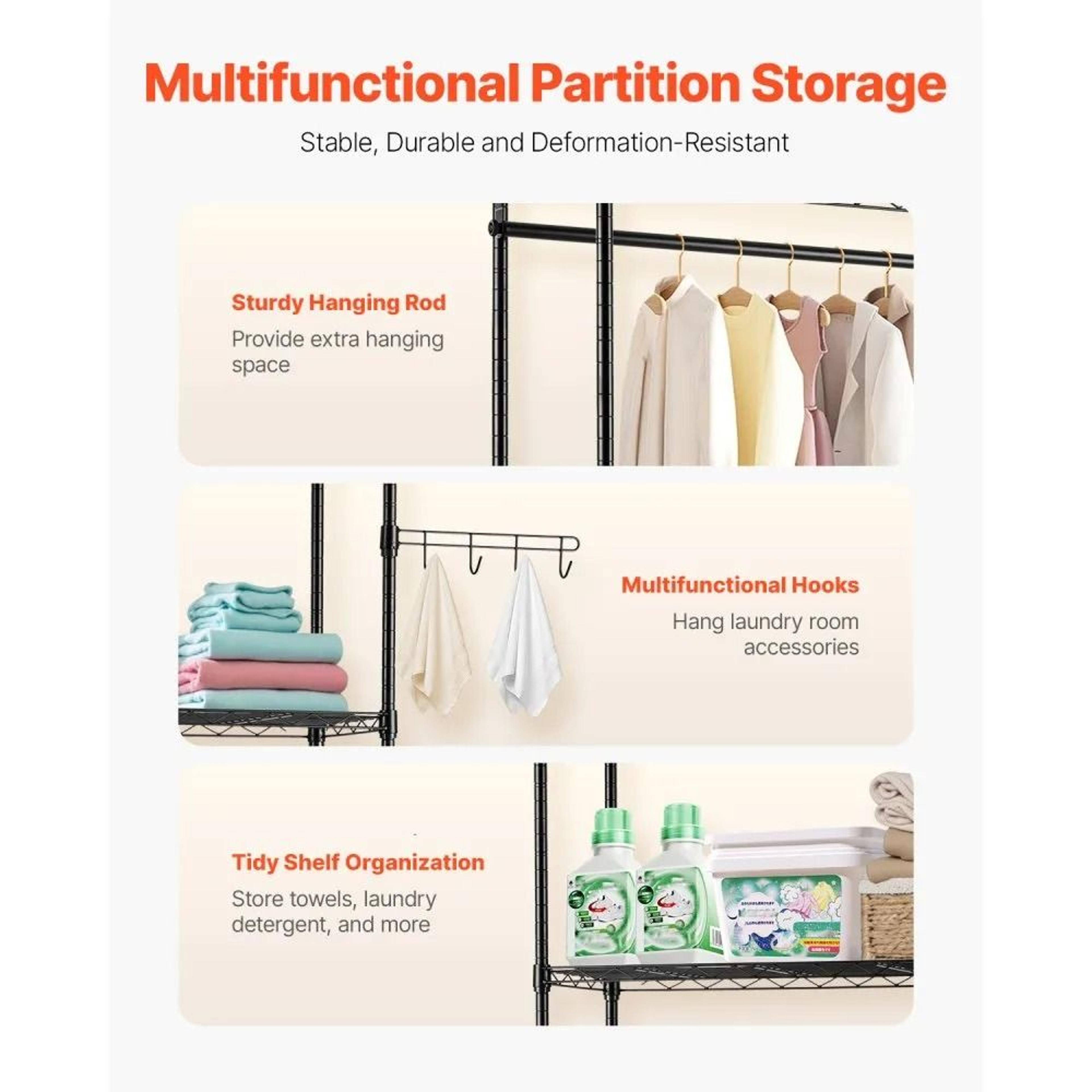 Over Washer Dryer Storage Shelf 5 Tier Laundry Room Organizer With Hanger Rod And Hooks 3