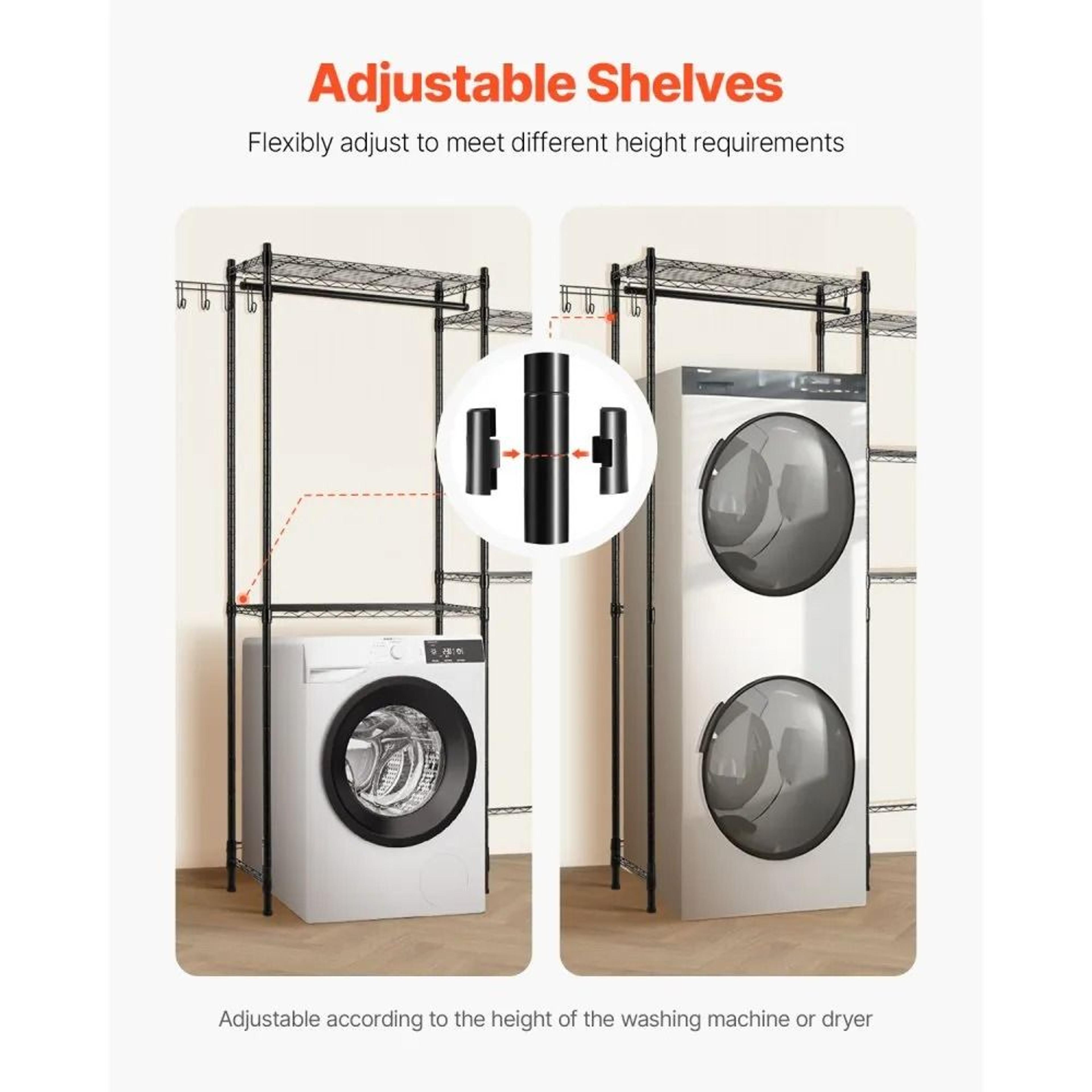 Over Washer Dryer Storage Shelf 5 Tier Laundry Room Organizer With Hanger Rod And Hooks 4