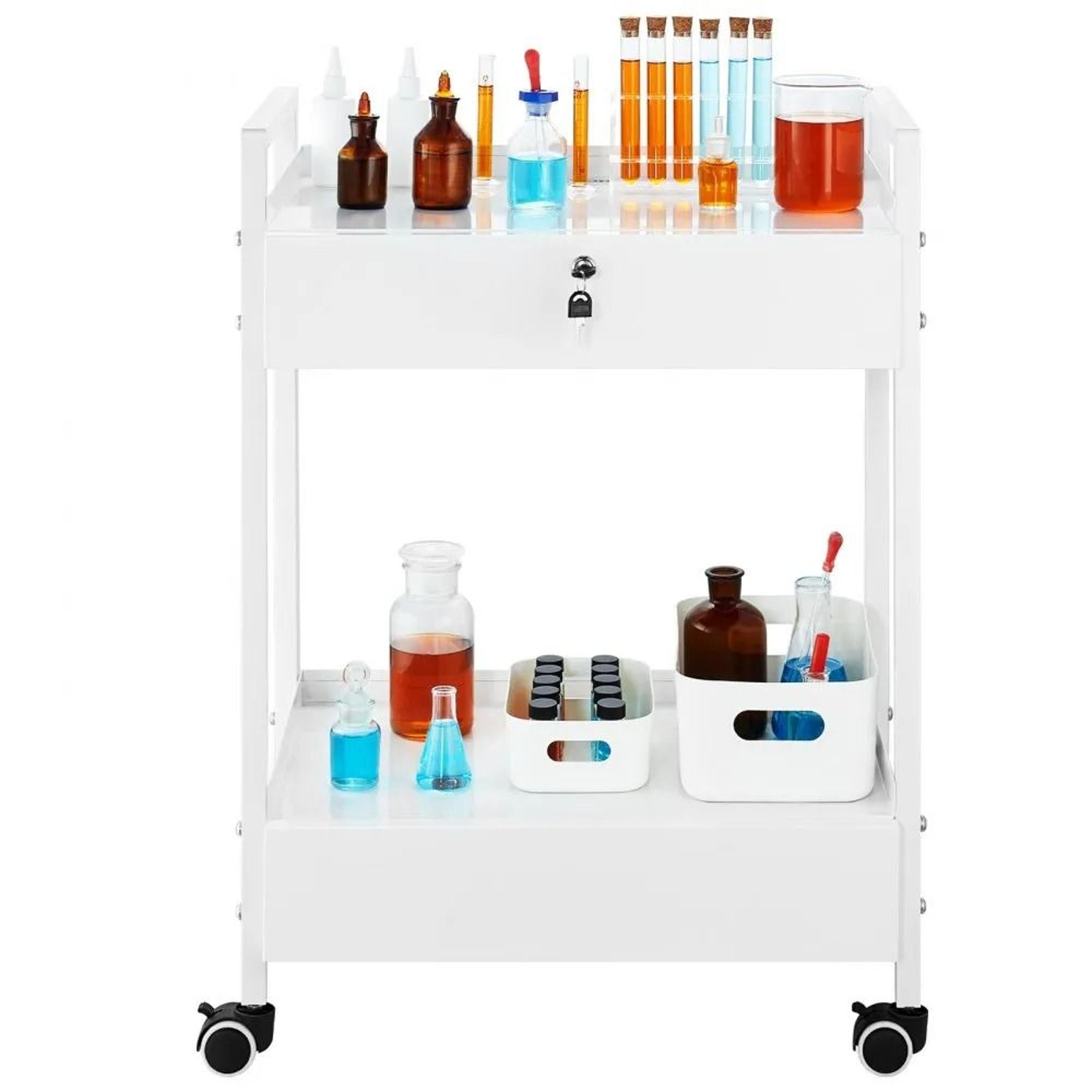 2 tier lab cart with drawers stainless steel utility cart