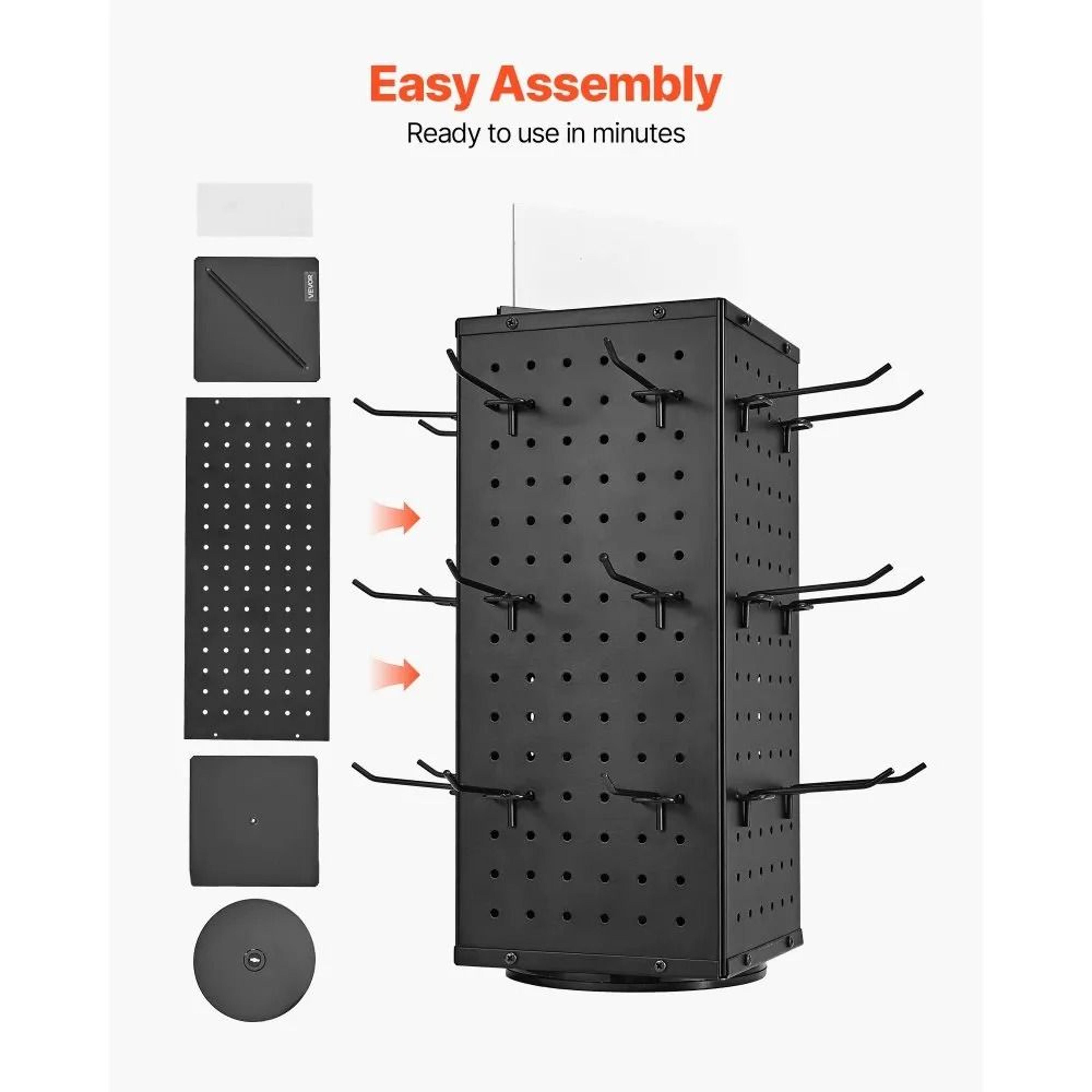 Rotating Pegboard Display Stand 4 Sided Spinning Rack With 24 Hooks 2