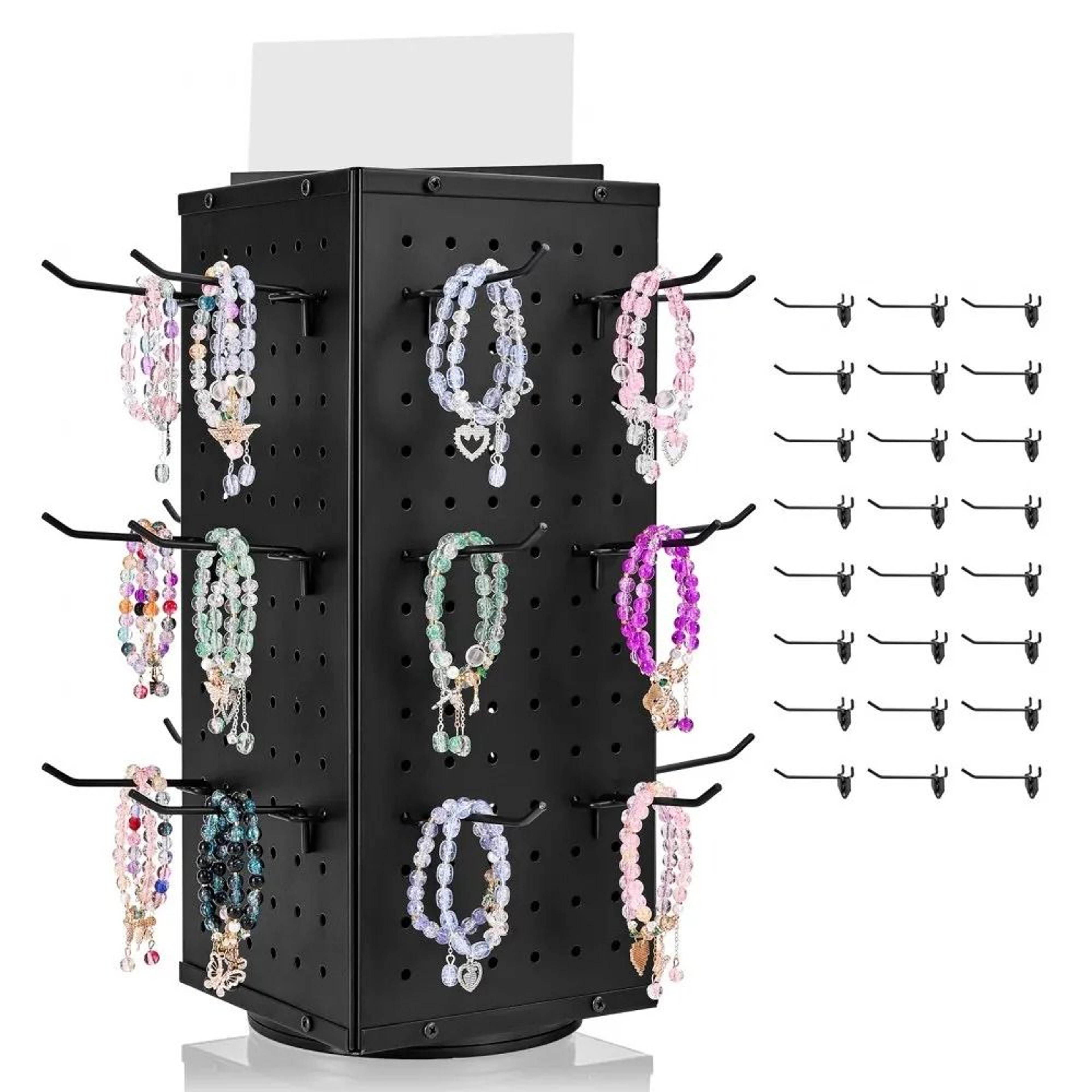 rotating pegboard display stand 4 sided spinning rack with 24 hooks