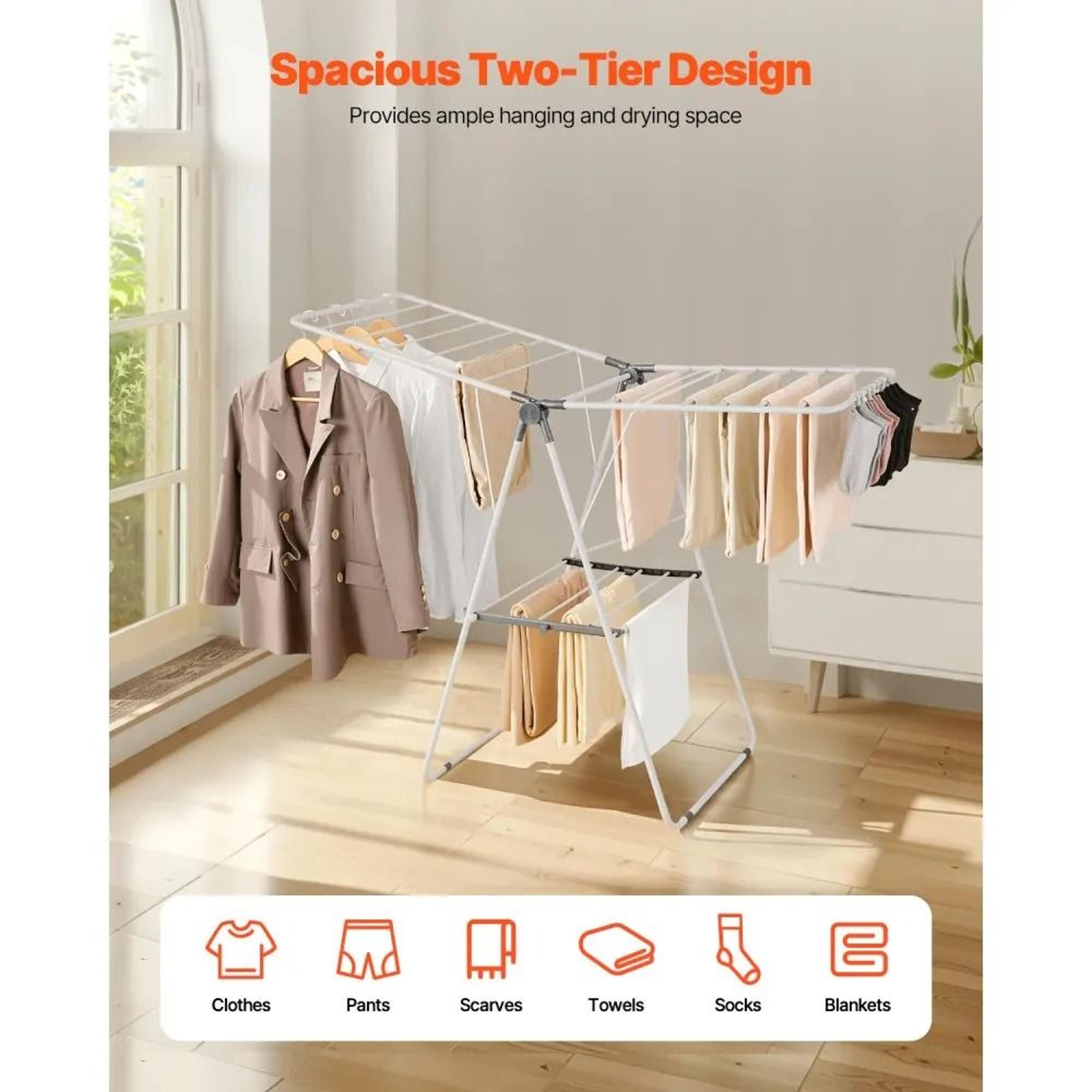 2 Tier Foldable Clothes Drying Rack With Sock Clips Adjustable Laundry Dryer Rack 1