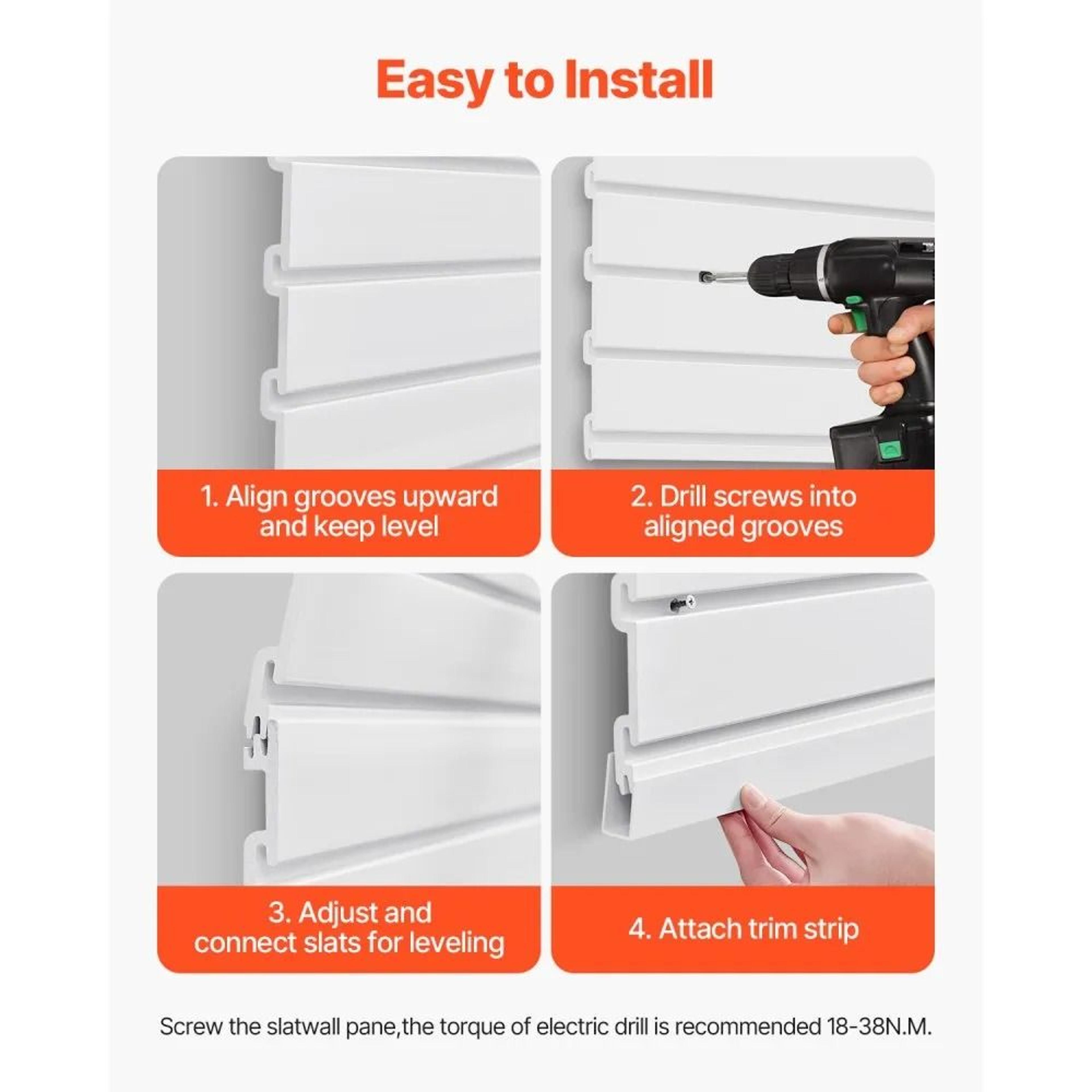 PVC Garage Slatwall Paneling 4x4 FT White Modular Storage Wall System 6