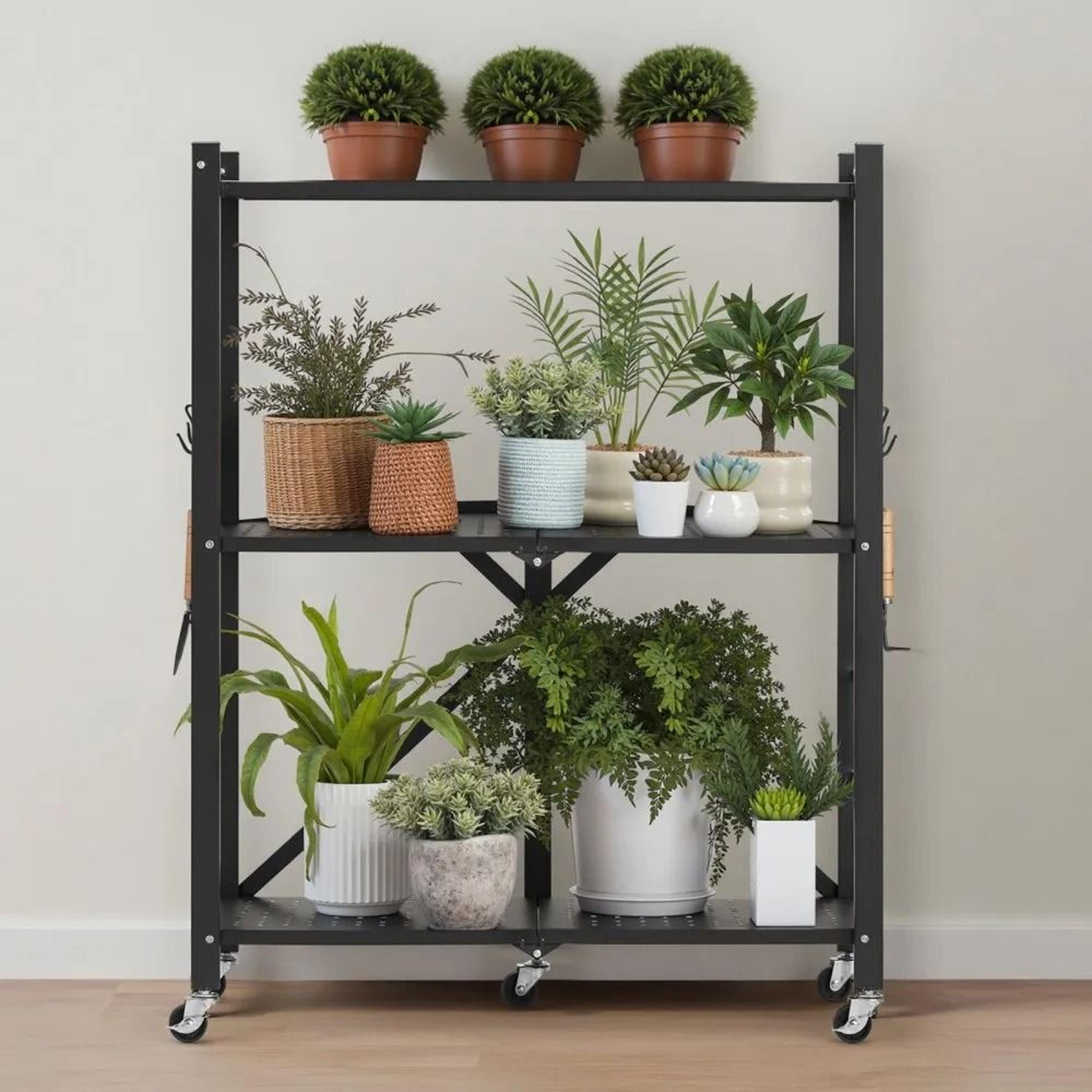 3 Tier Foldable Storage Shelf With Wheels Portable Metal Rack 6