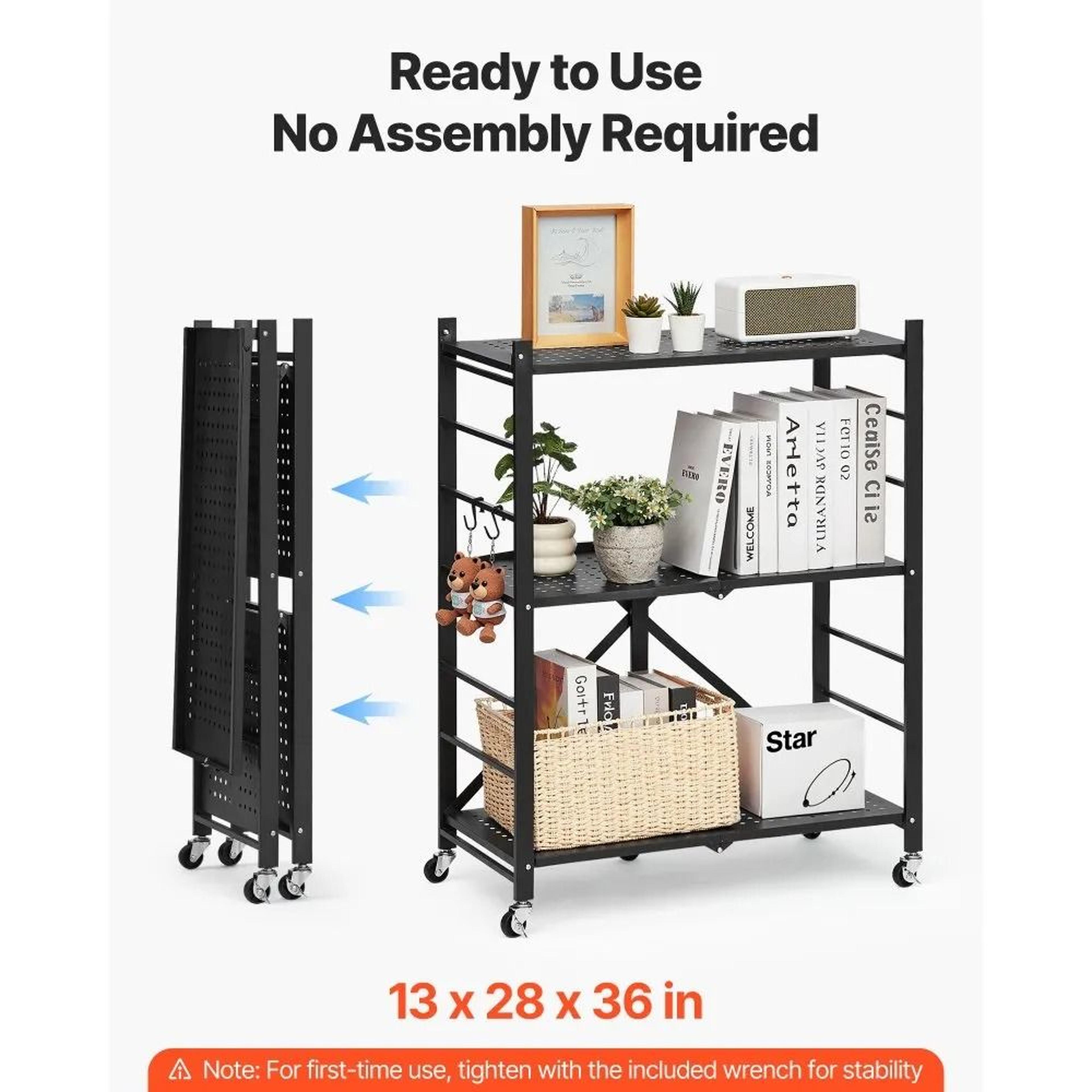 3 Tier Foldable Storage Shelf With Wheels Portable Metal Rack 3