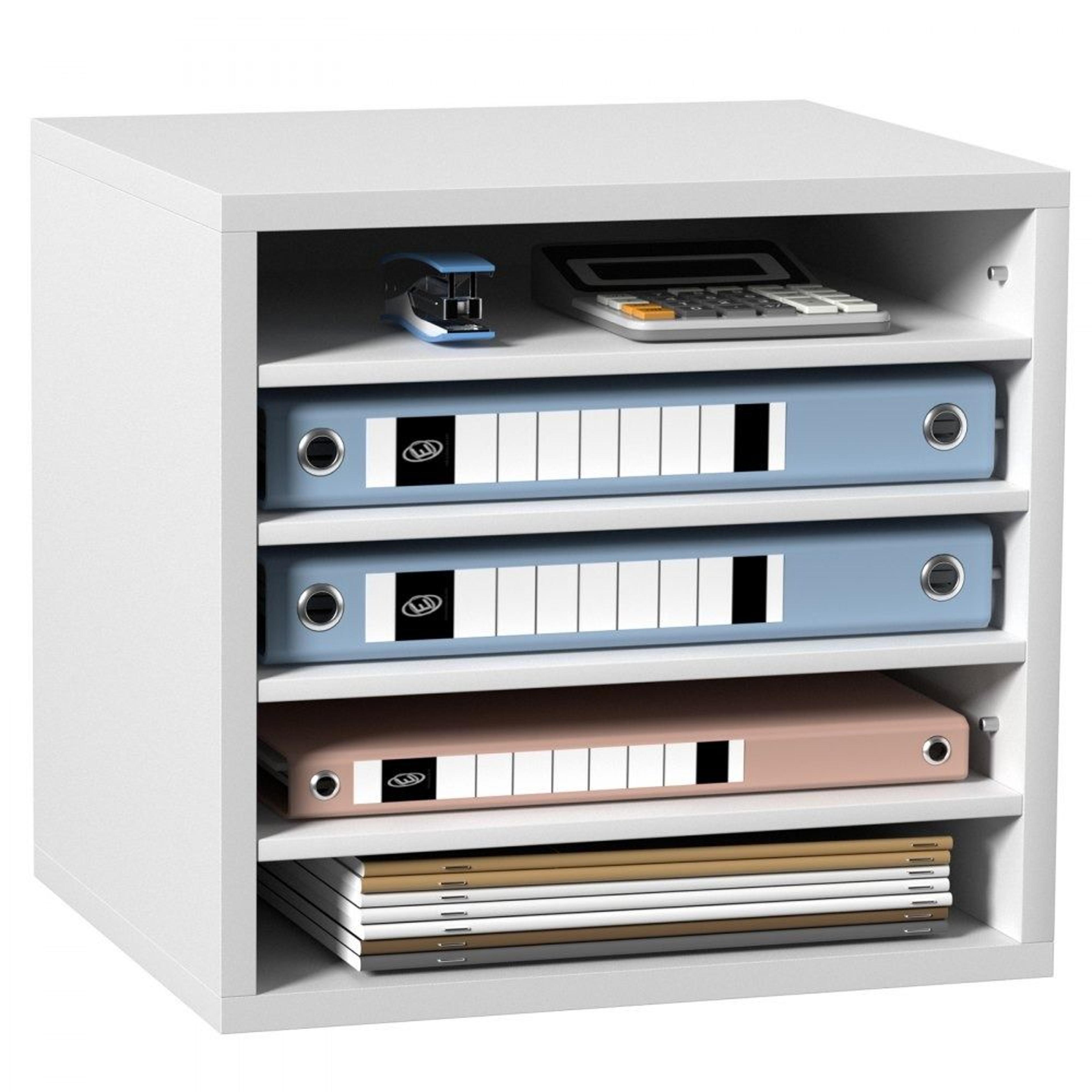 5 compartment literature organizer with adjustable shelves and wood file sorter