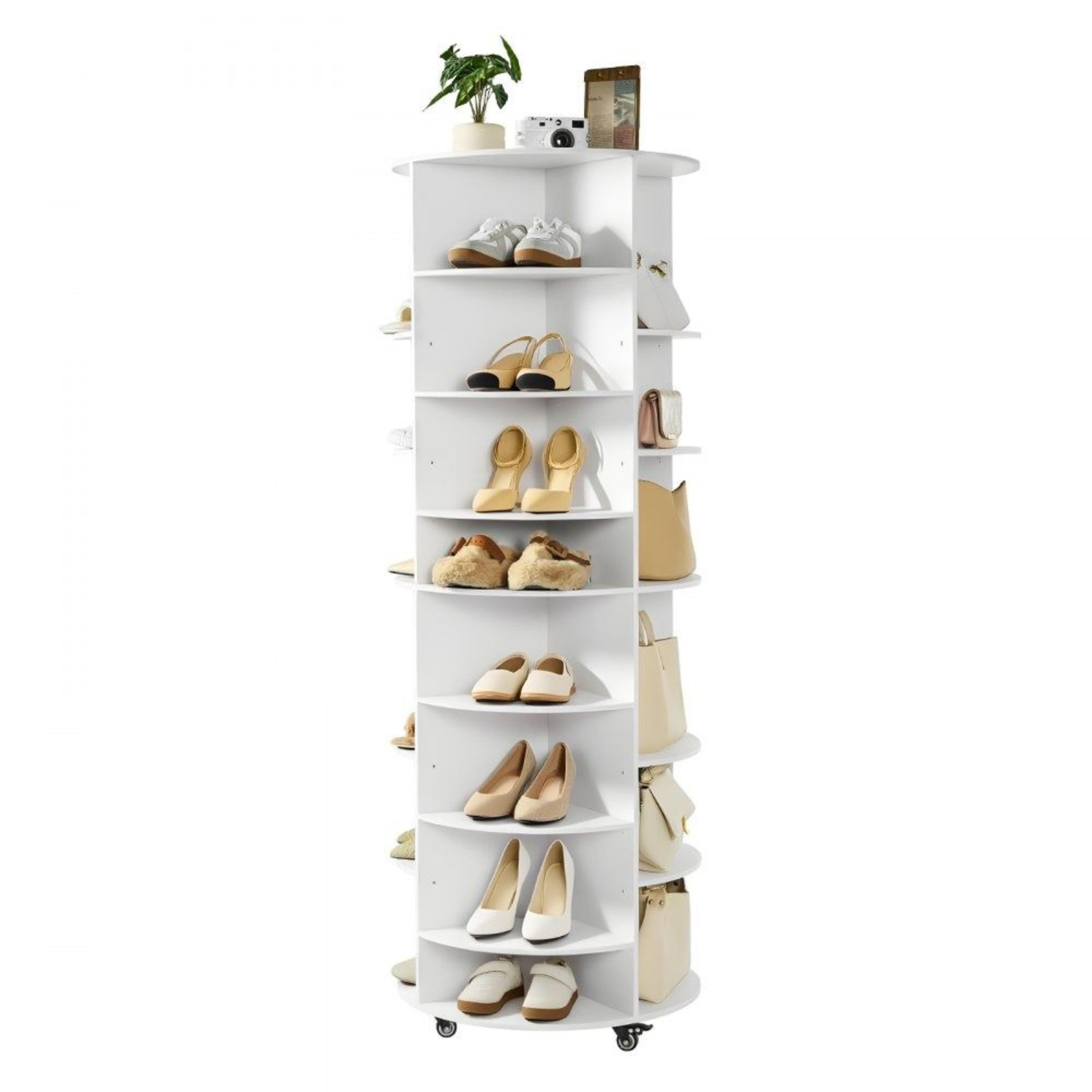7 tier rotating shoe rack with 360 spin storage organizer