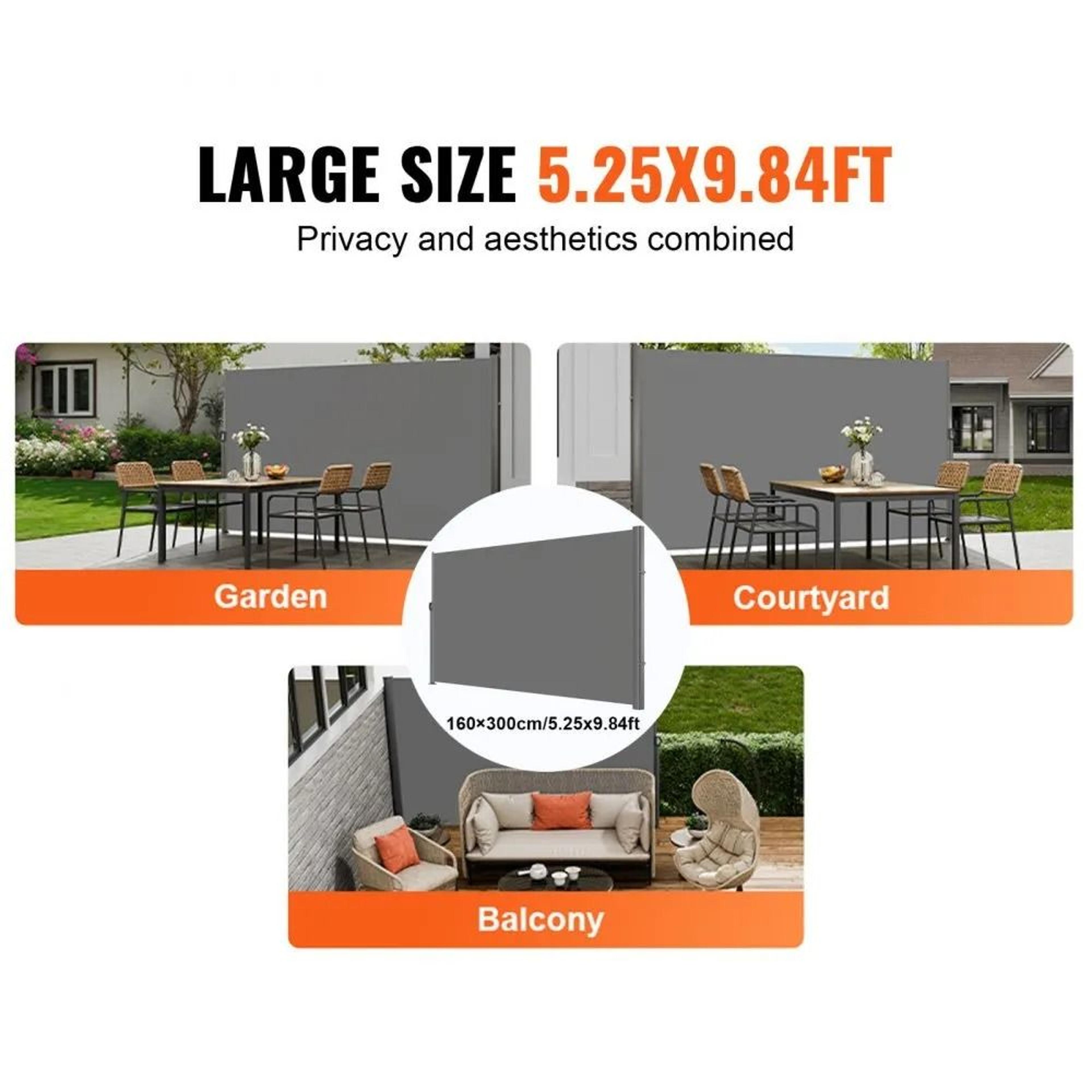 Retractable Side Awning 63x118 Inch Outdoor Privacy Screen For Patio Balcony 2