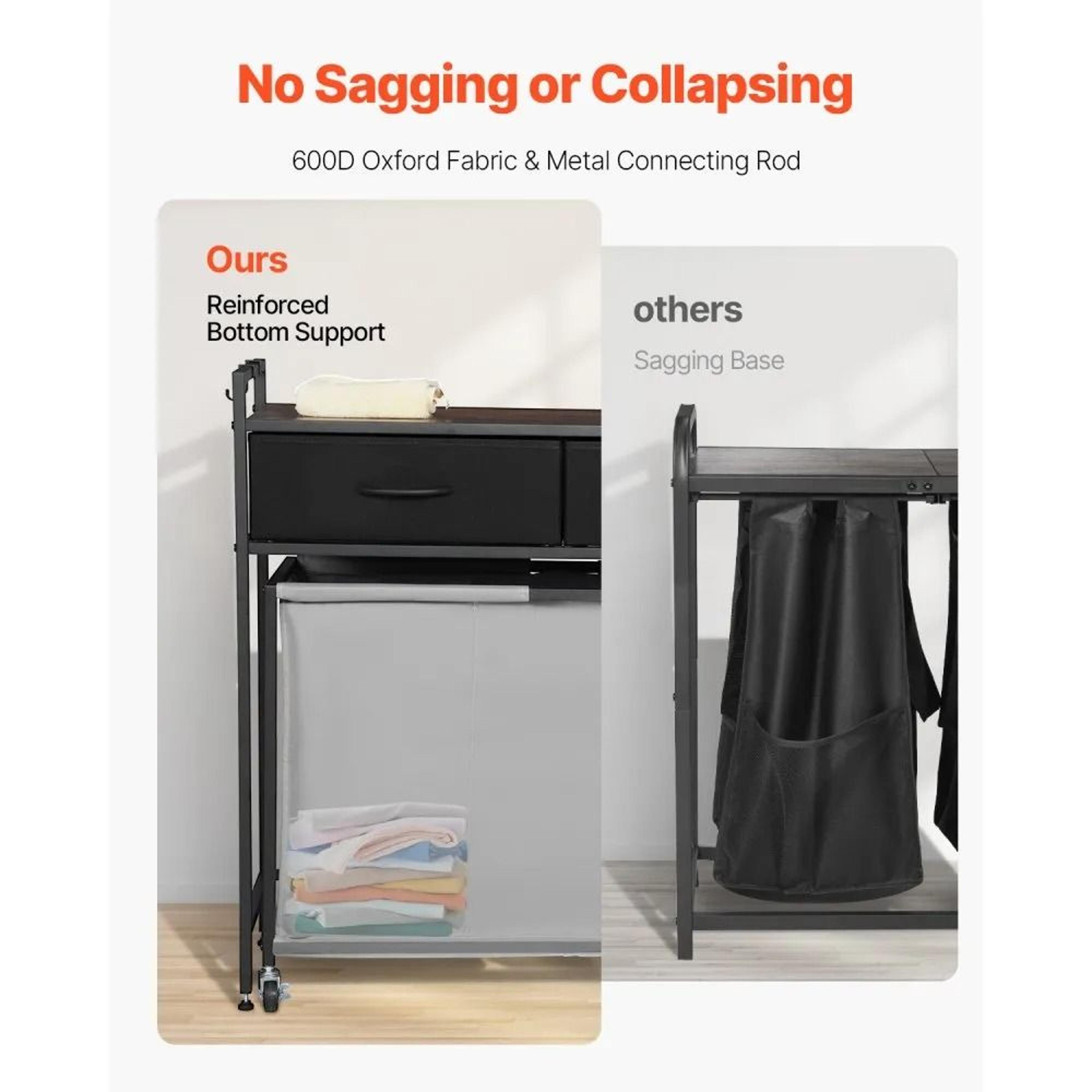 3 Section Laundry Sorter Rolling Laundry Hamper With Drawers And Storage Shelf 4