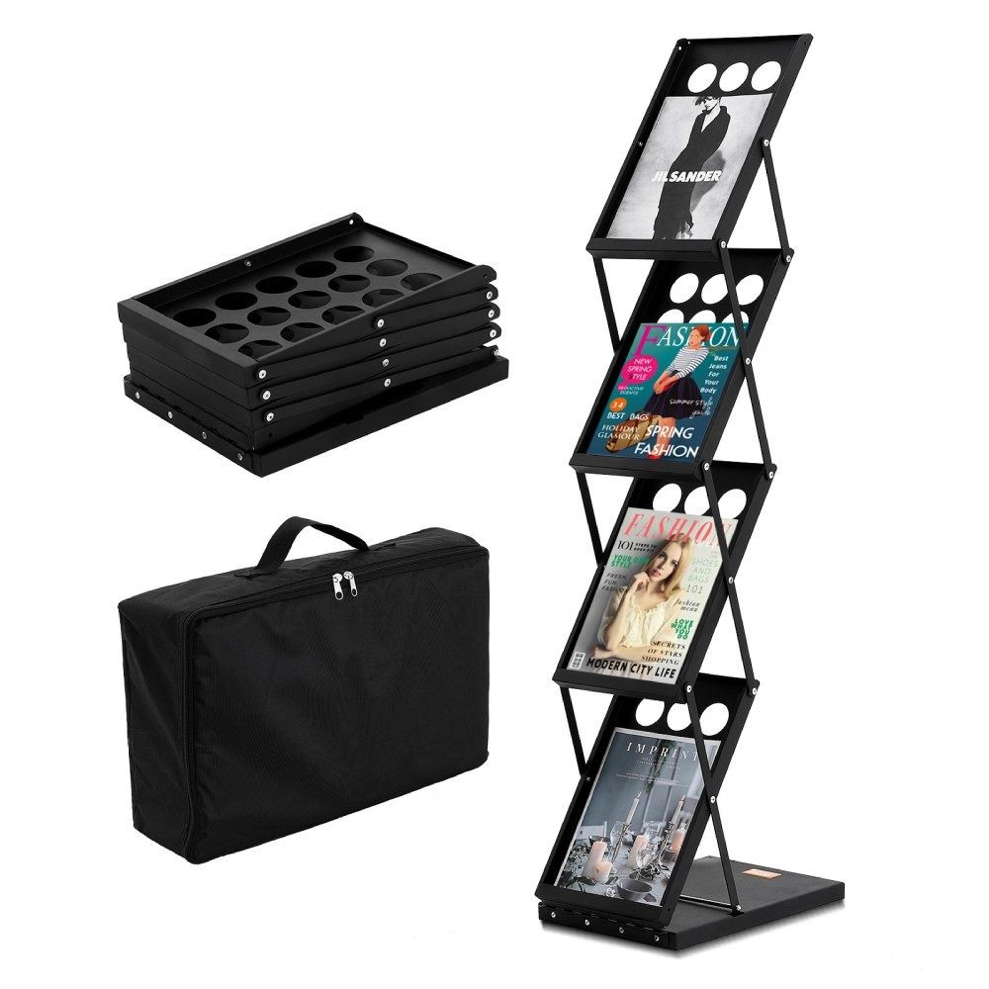 foldable brochure display stand 4 tier portable magazine rack with carry bag
