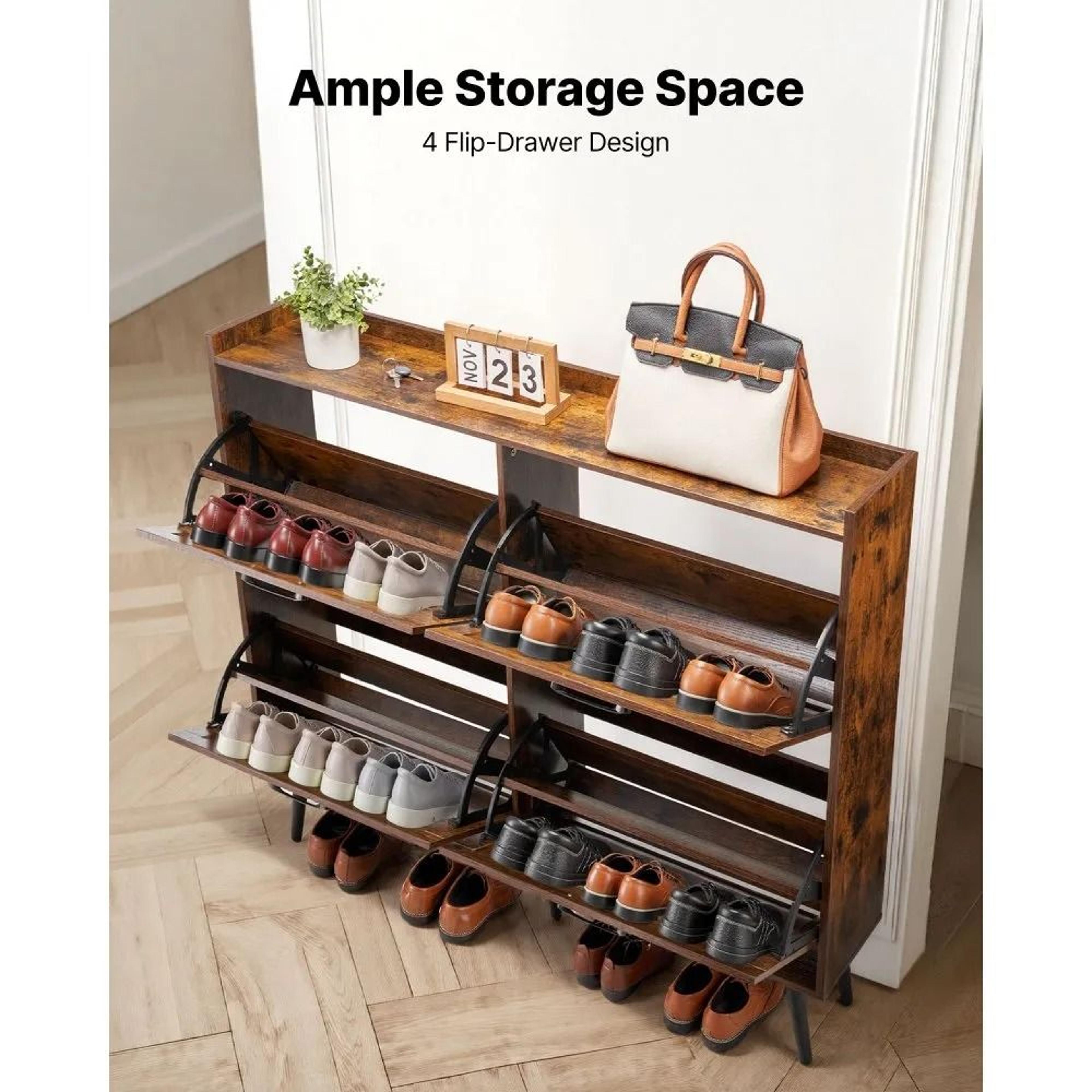 Farmhouse Shoe Cabinet With 4 Flip Drawers Space Saving Shoe Storage Organizer 1