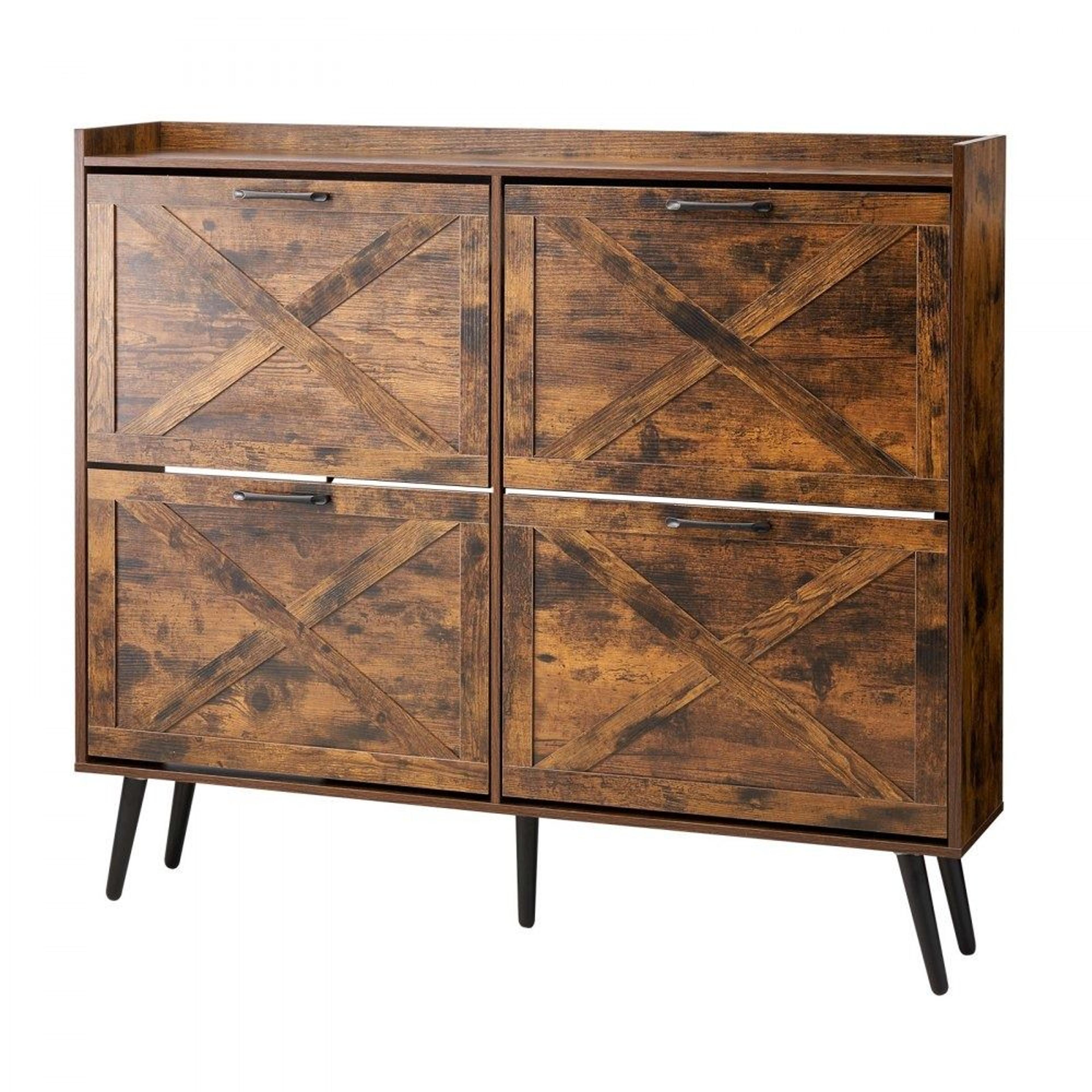 Farmhouse Shoe Cabinet With 4 Flip Drawers Space Saving Shoe Storage Organizer 7