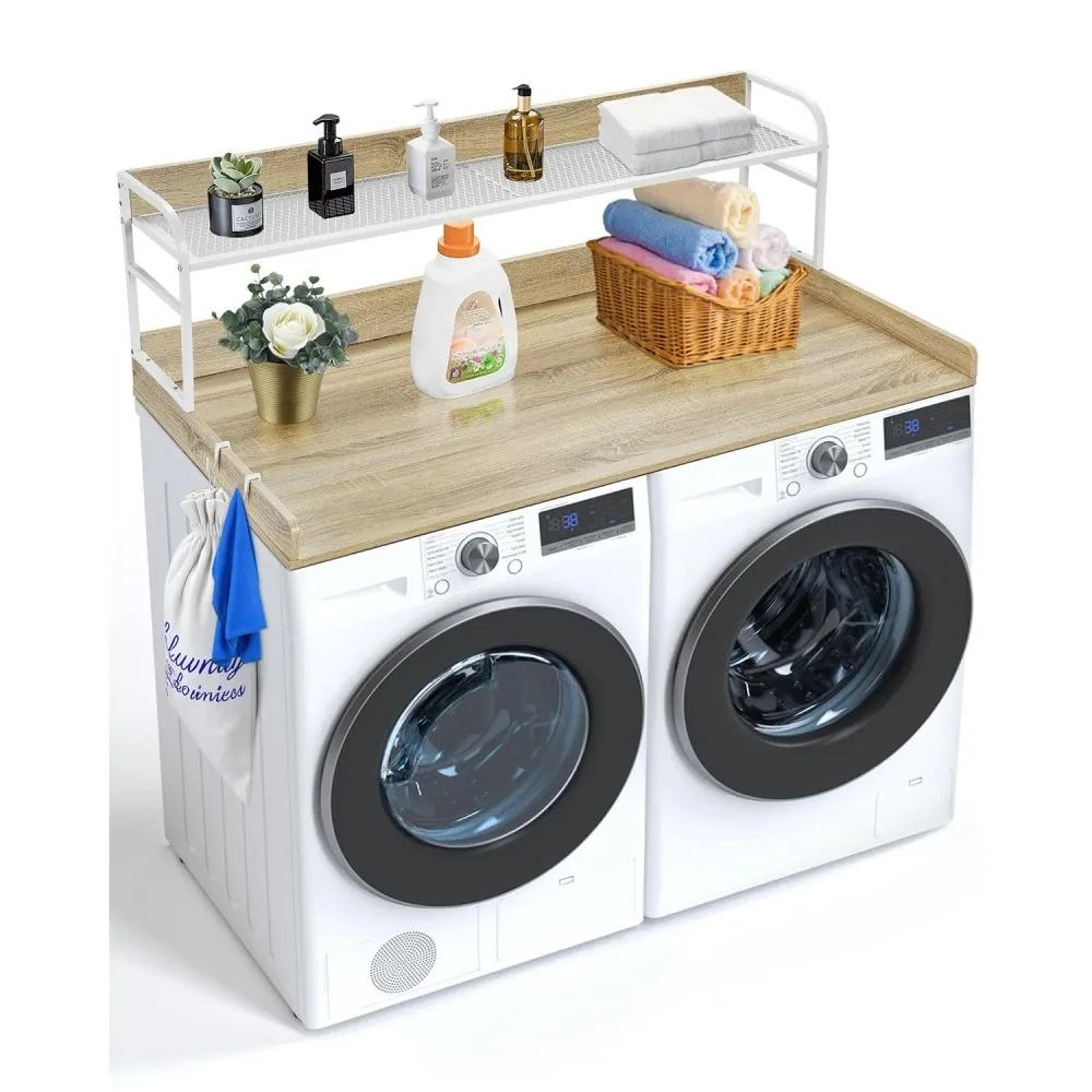 washer dryer countertop with 2 tier shelf wooden laundry room organizer oak