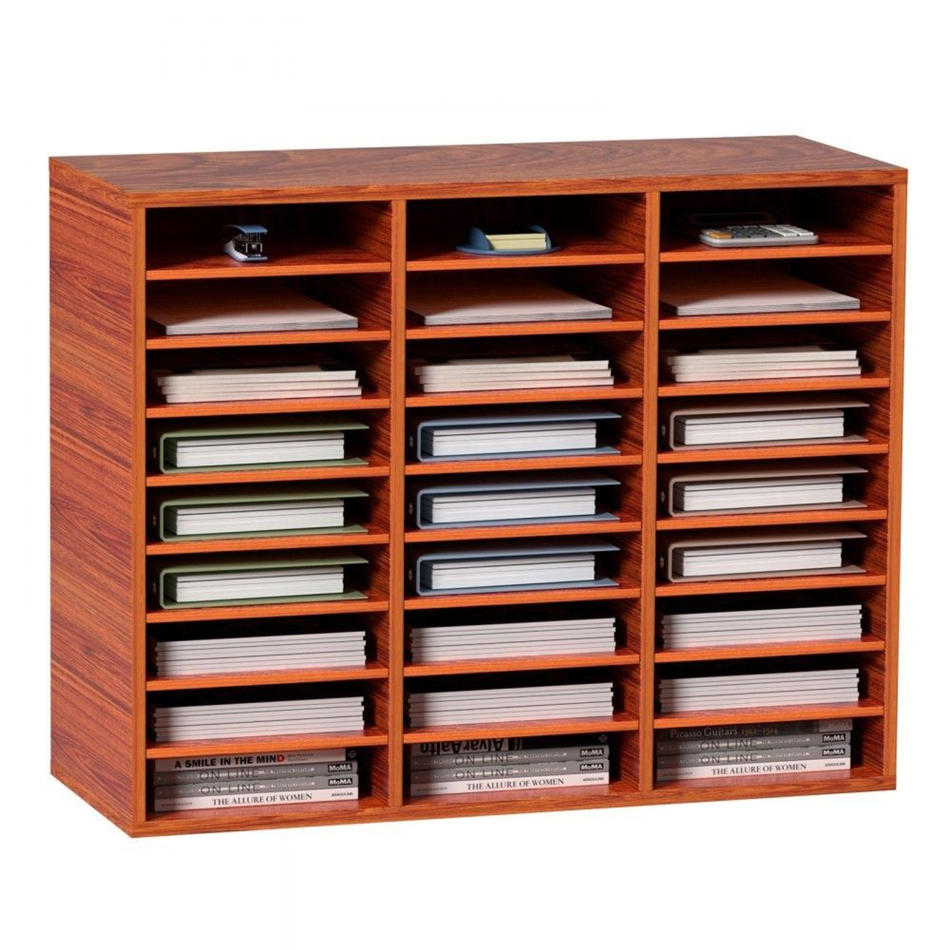 27 slot wood literature organizer file organizer with adjustable shelves for office documents and paper sto
